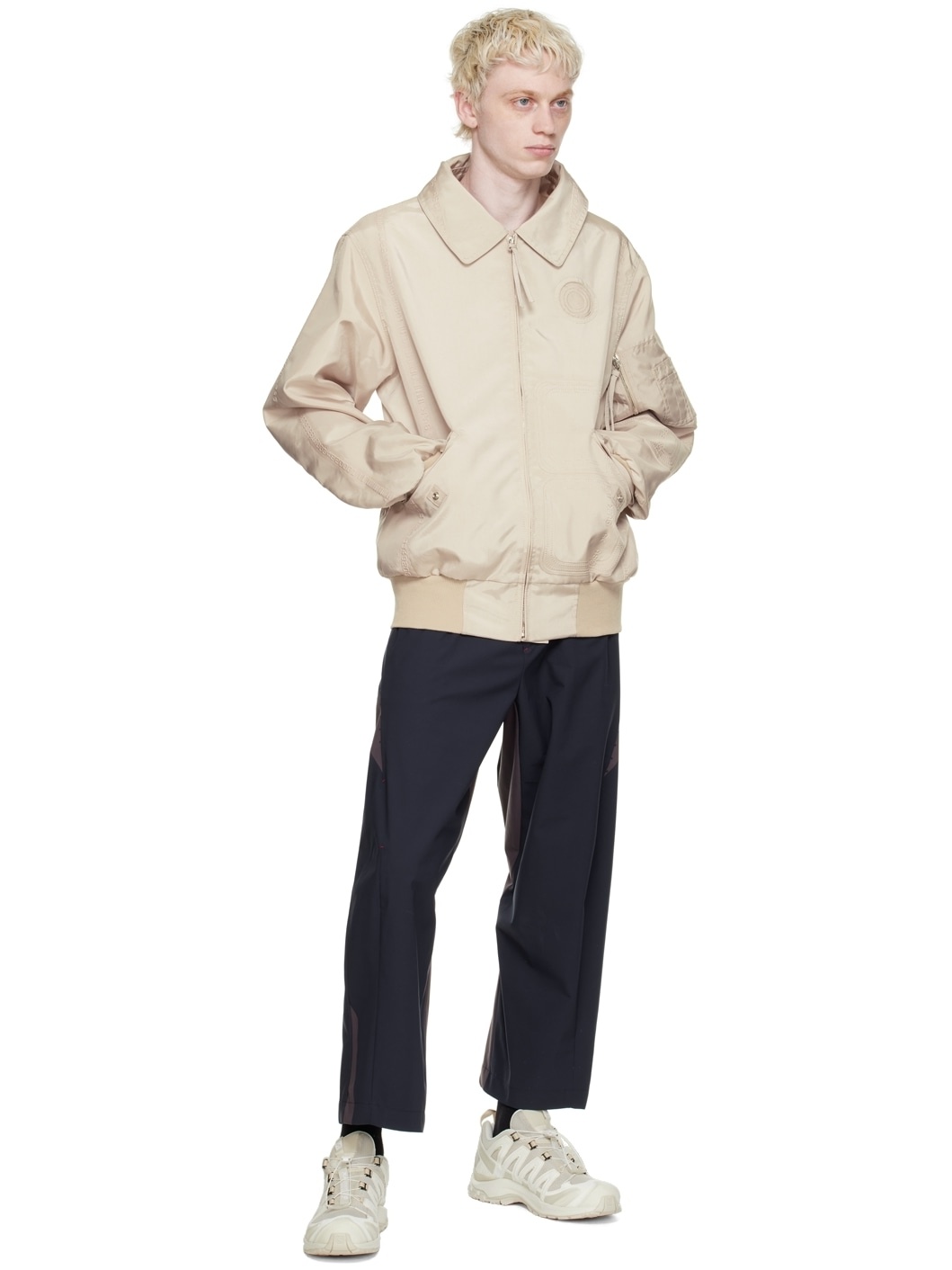 Beige Polyester Bomber Jacket - 4
