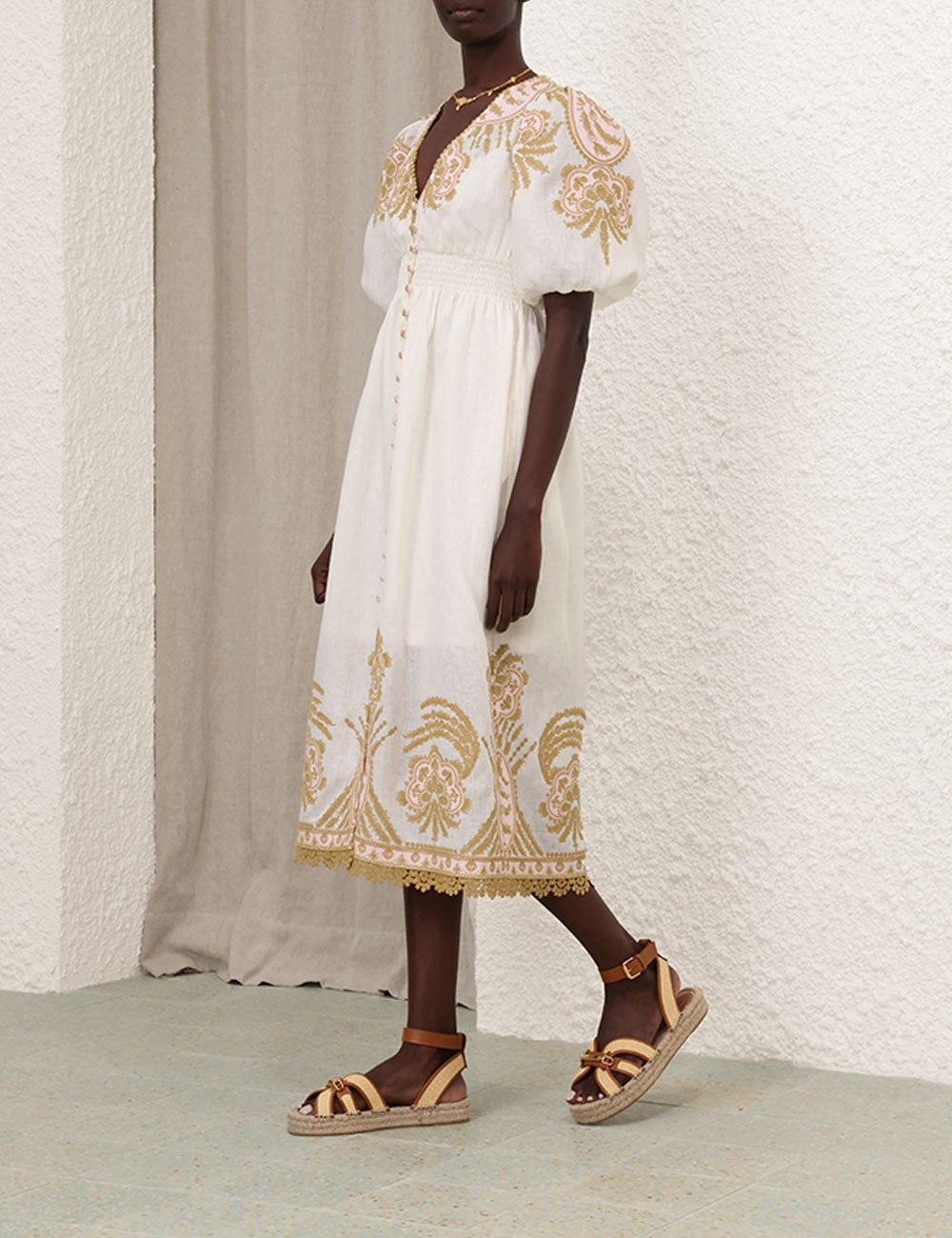 Zimmermann Zimmermann Embroidered Linen Midi Dress | baltini