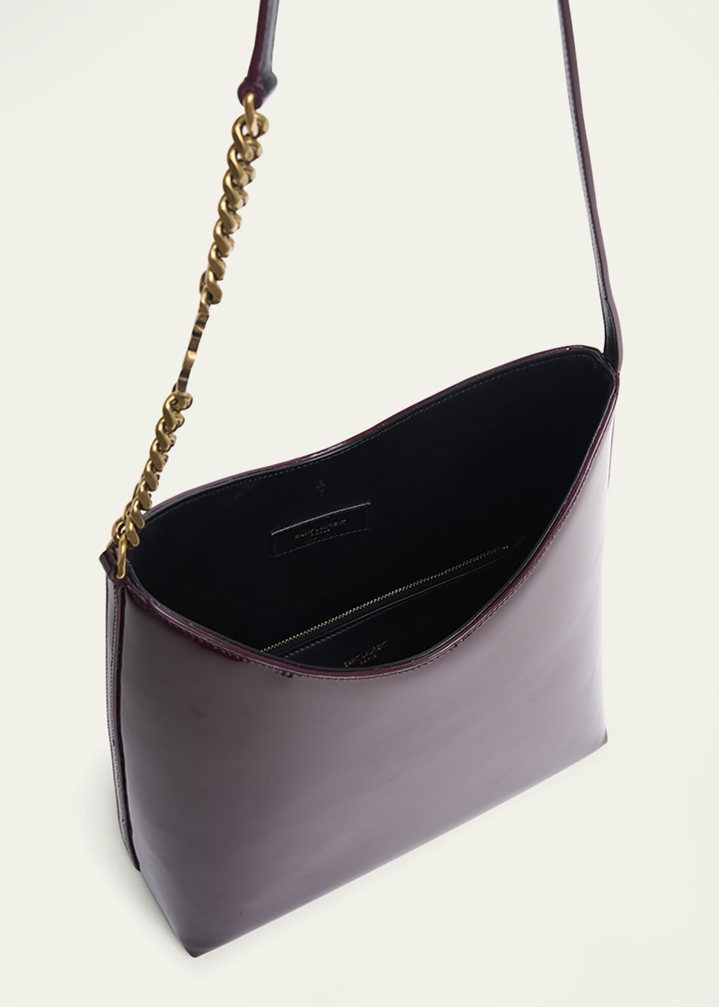 ショルダーバッグ・ポシェット SAINT LAURENT RENDEZ-VOUS PATENT LEATHER HOBO BAG SAINT LAURENT Patent Calfskin Rendez-Vous Hobo Dark Red Wine
