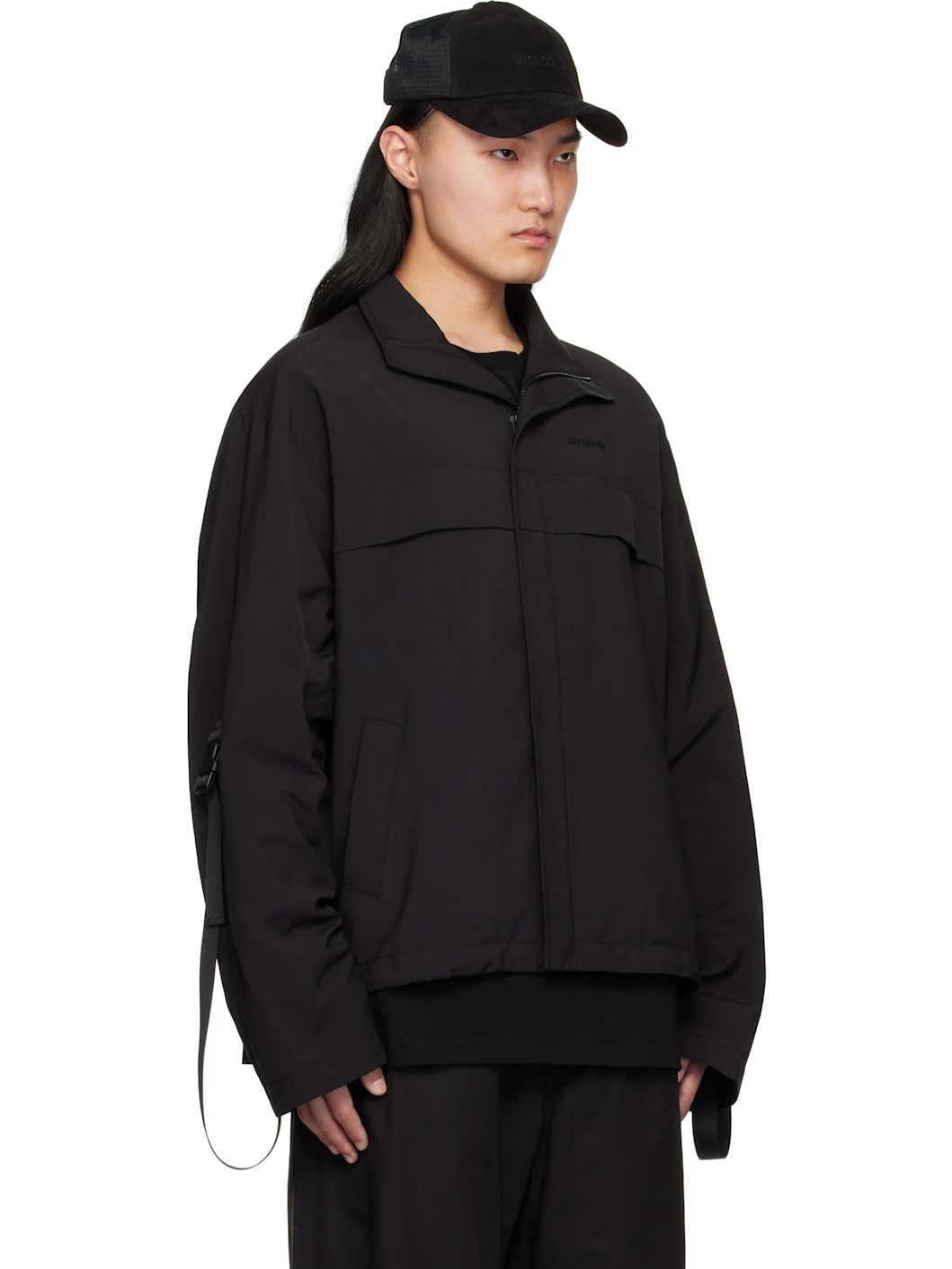 Black Strapped Windbreaker Jacket - 2
