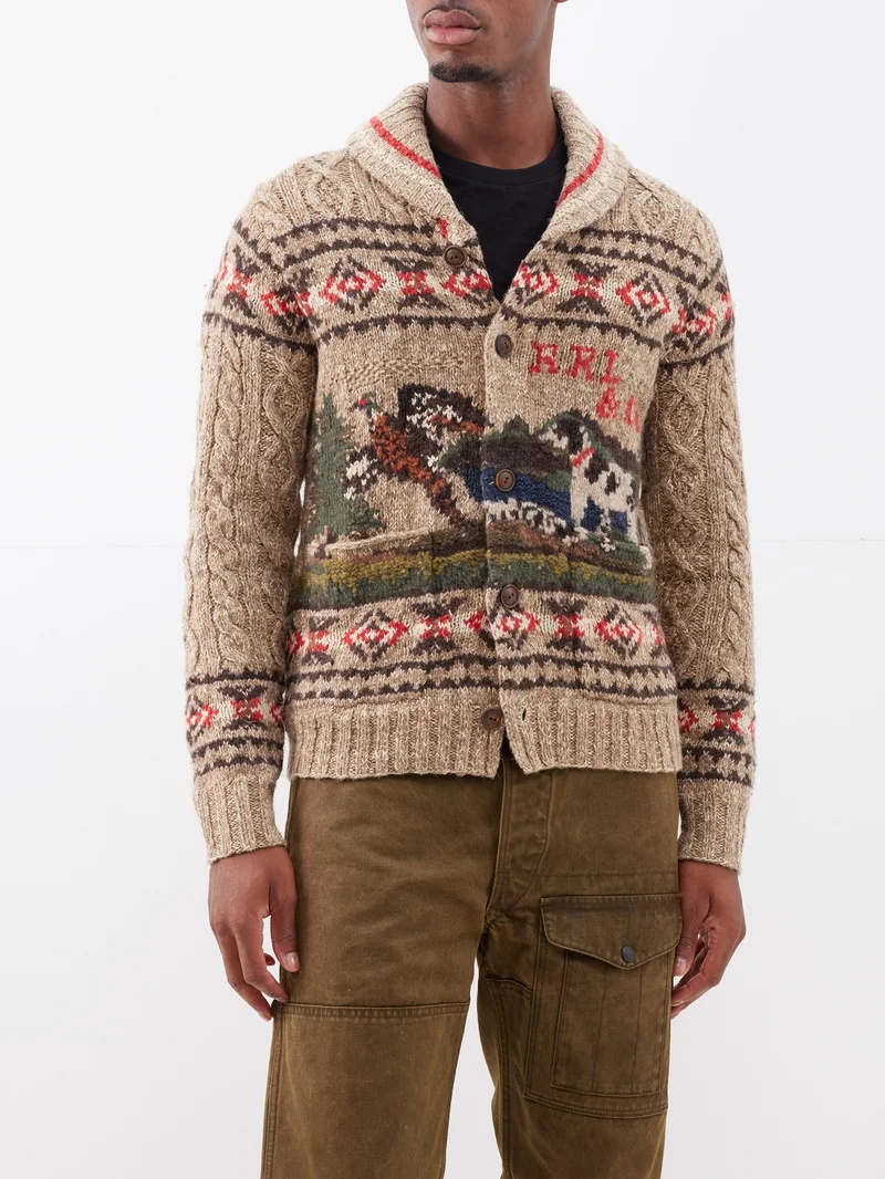 RRL by Ralph Lauren Shawl-collar intarsia-knit linen-blend RRL by Ralph Lauren Shawl-collar intarsia-knit linen-blend