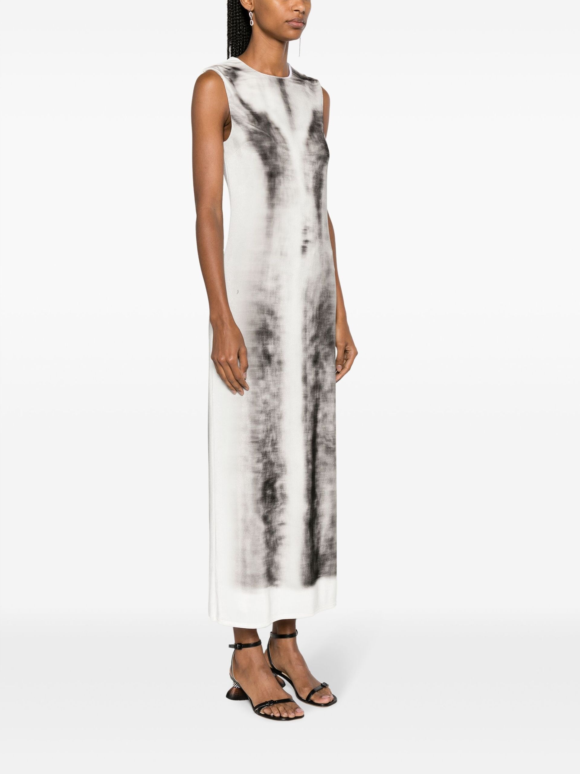 Grey Trompe L'oeil-Print Velvet Dress - 3