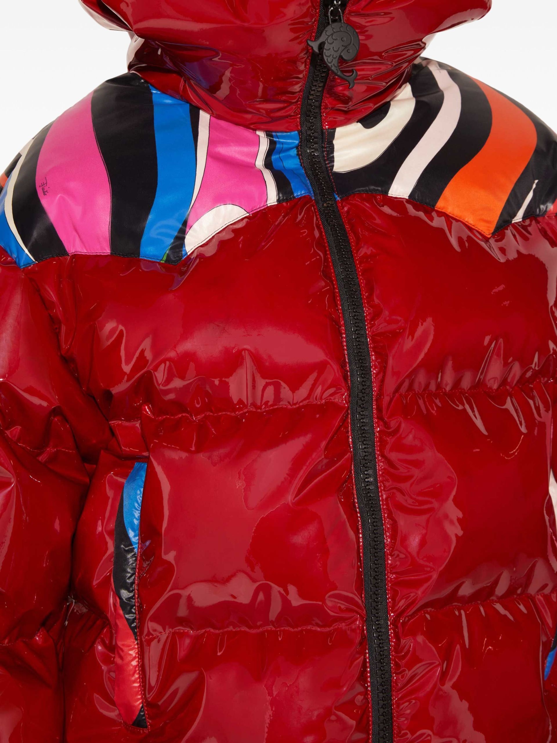 red Marmo-print hooded quilted jacket - 5