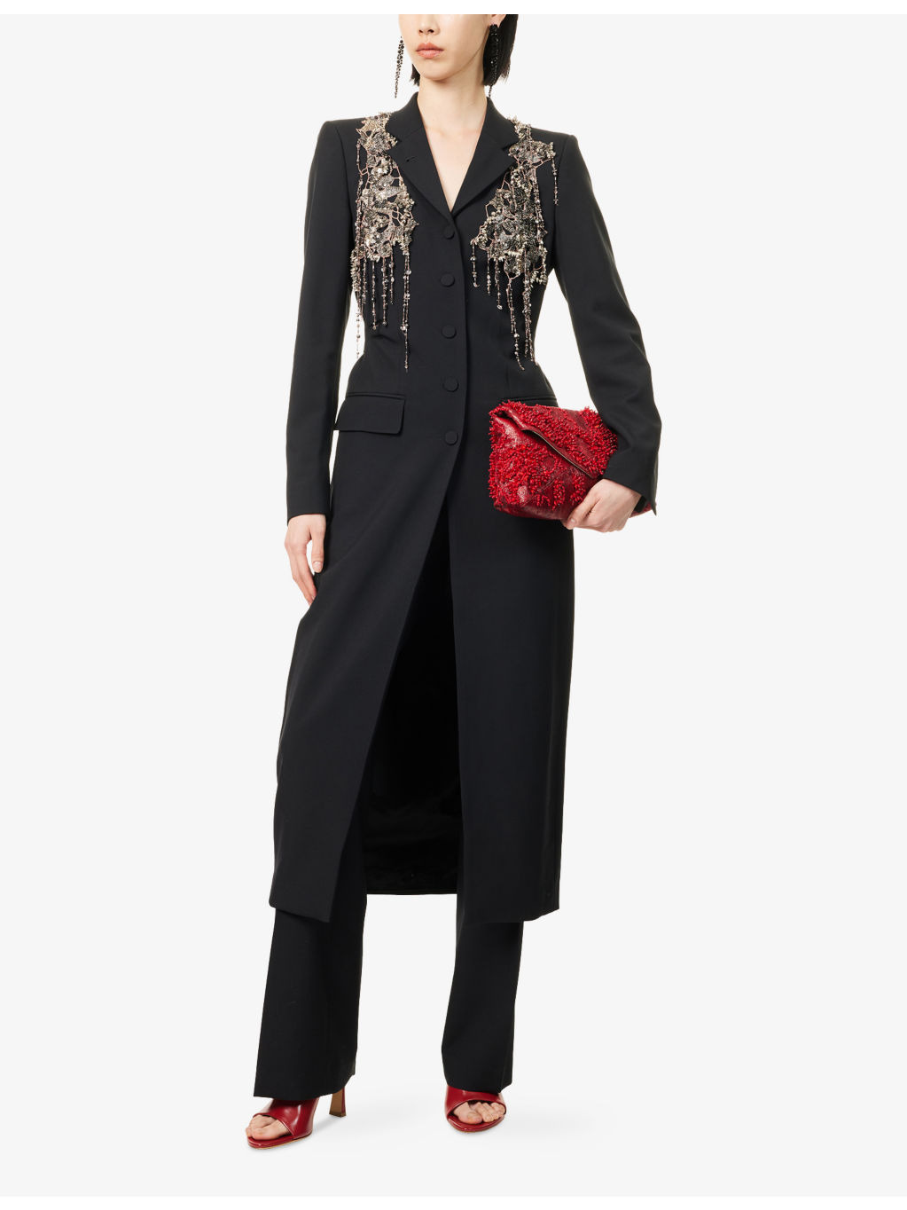 Embellished Notch-Lapels Wool-Blend Coat - 2