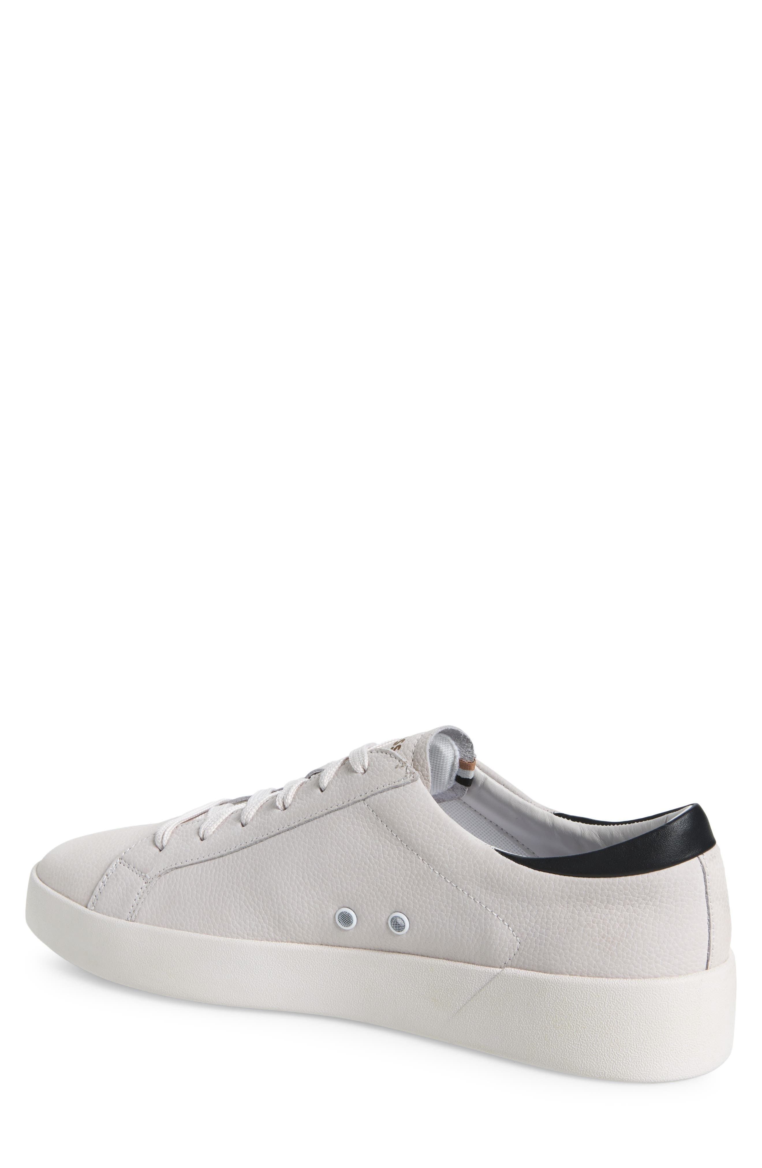 BOSS Belwar Low Top Pebbled Leather Sneaker in White /Black at Nordstrom - 2