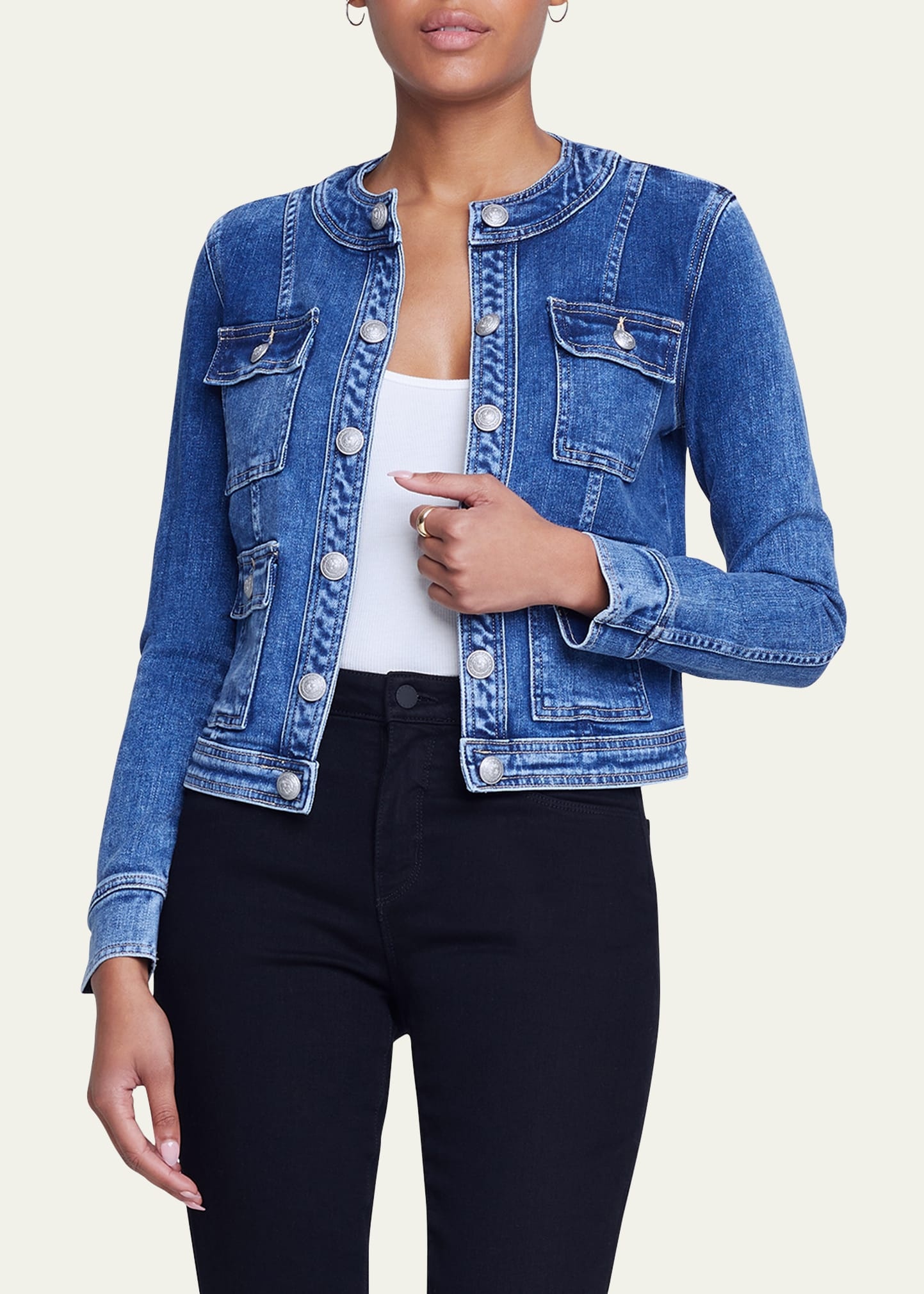 Yari Faded Collarless Denim Jacket - 3