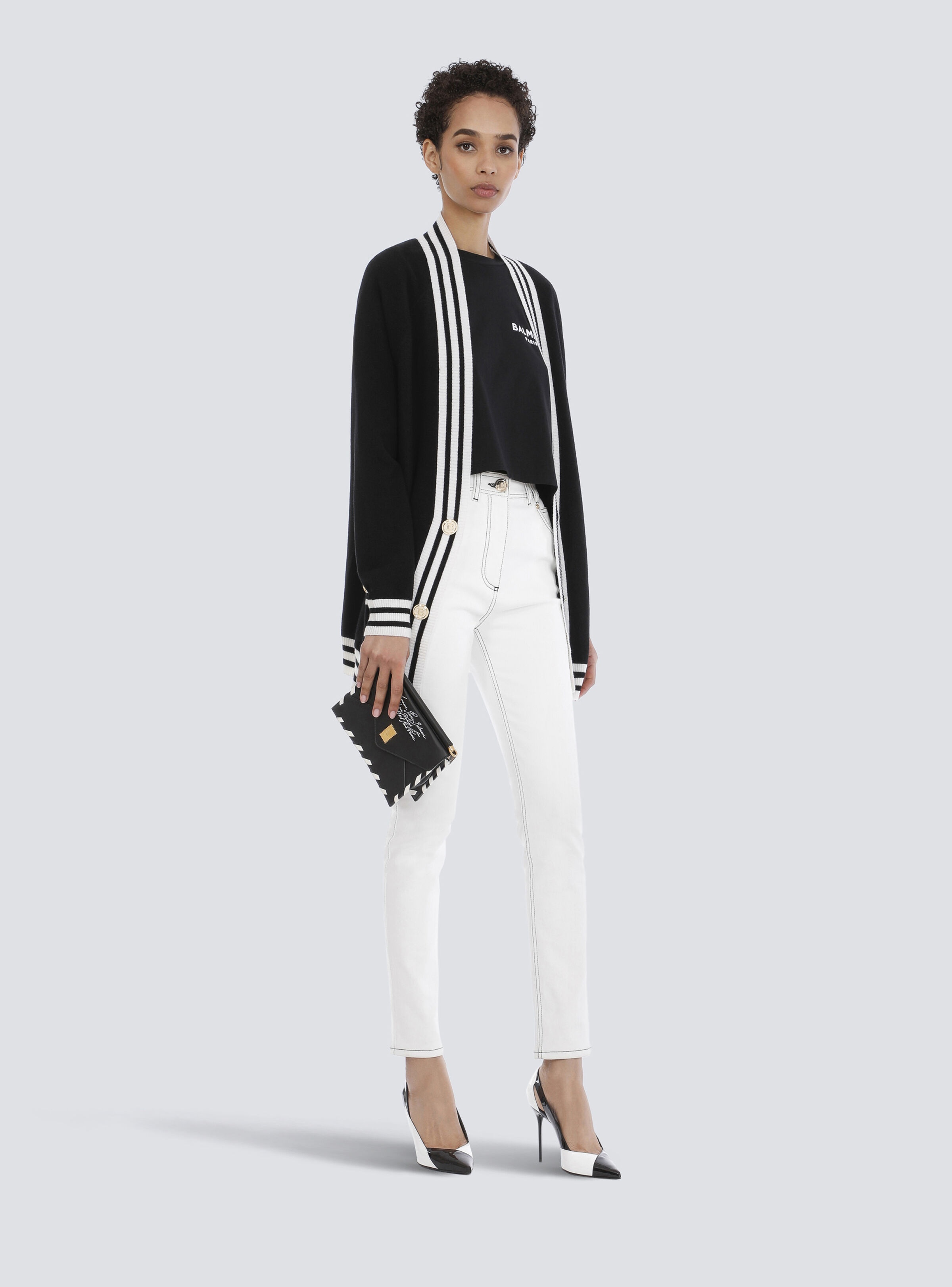 Cropped eco-designed cotton T-shirt with small flocked Balmain logo - 3