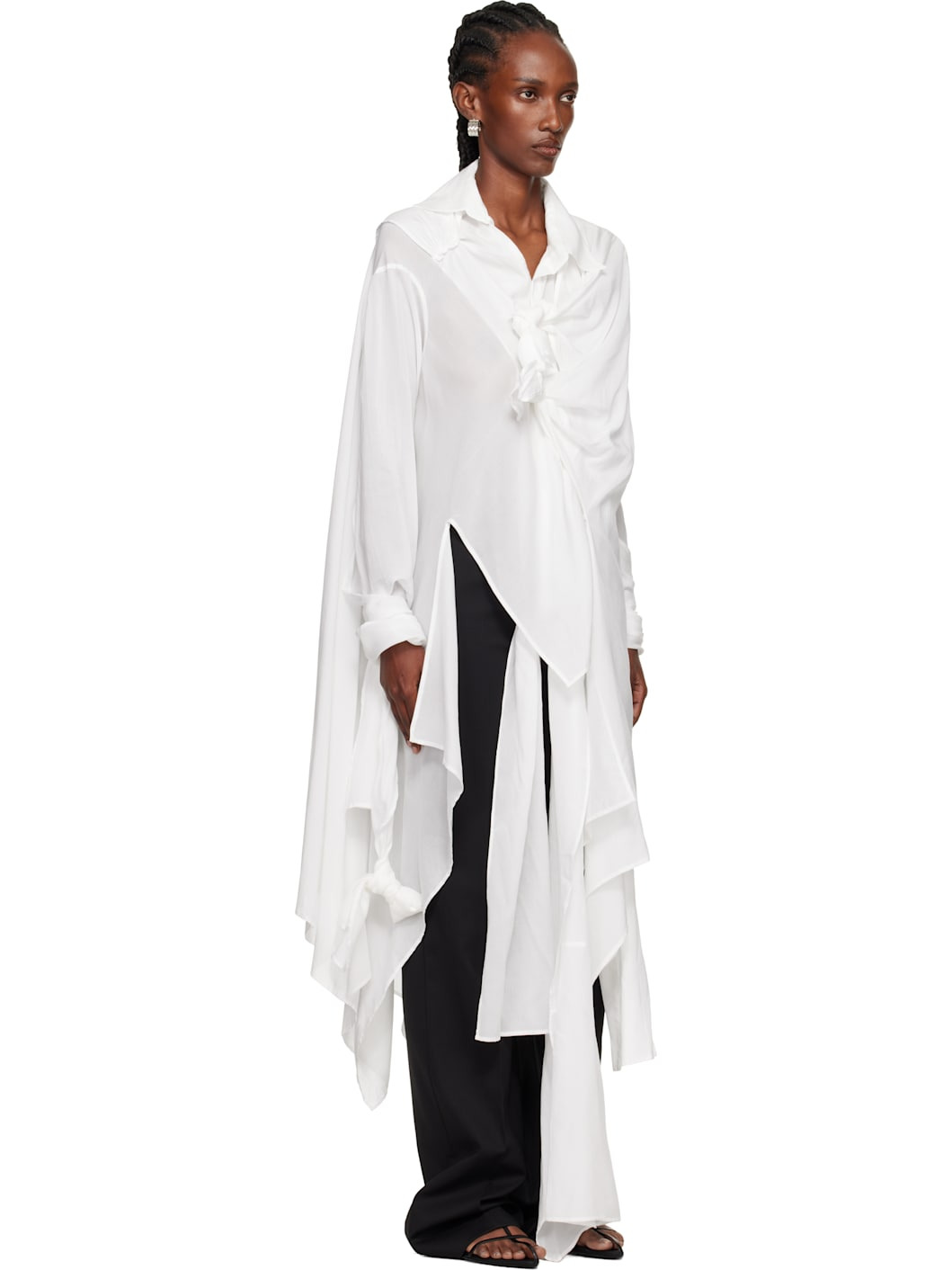 White Draped Blouse - 2
