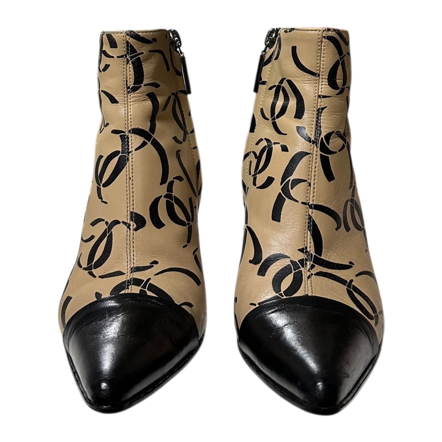 CHANEL Fall Winter 2000 Monogram CC Logo Pointed Toe Ankle Boots - 2