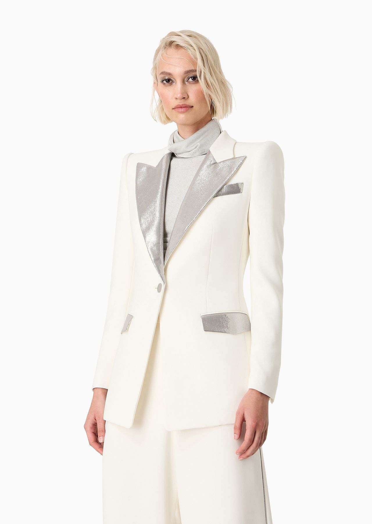 Long single-breasted jacket in silk cady - 2