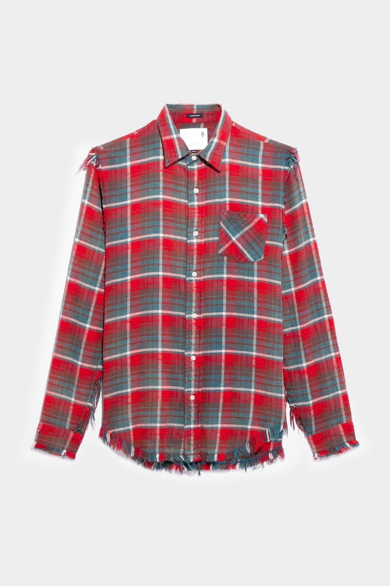 Shredded Seam Shirt - Red and Blue Plaid | R13 Denim Official Site - 4