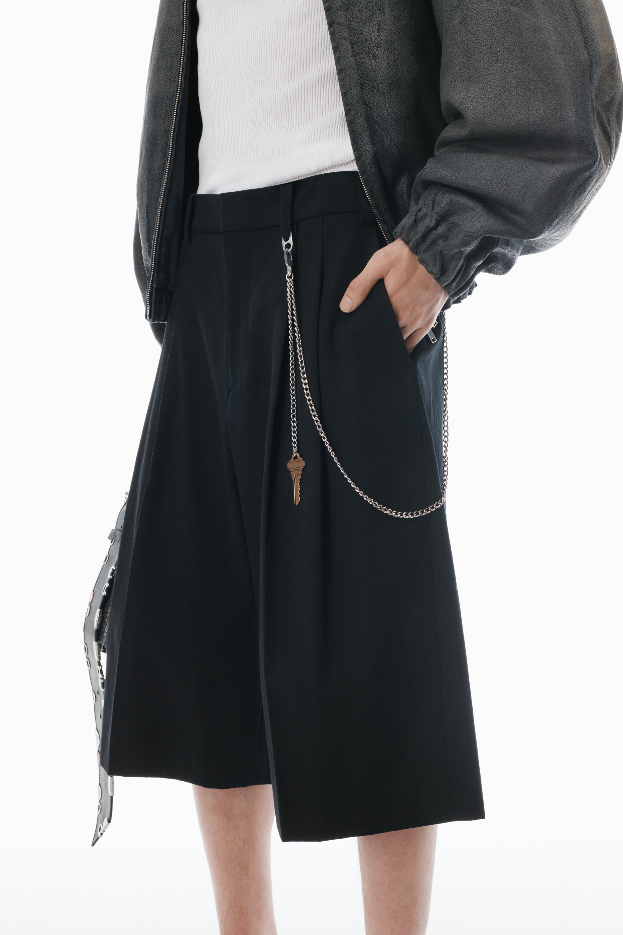 Black Cotton Shorts with Key Hardware - 3