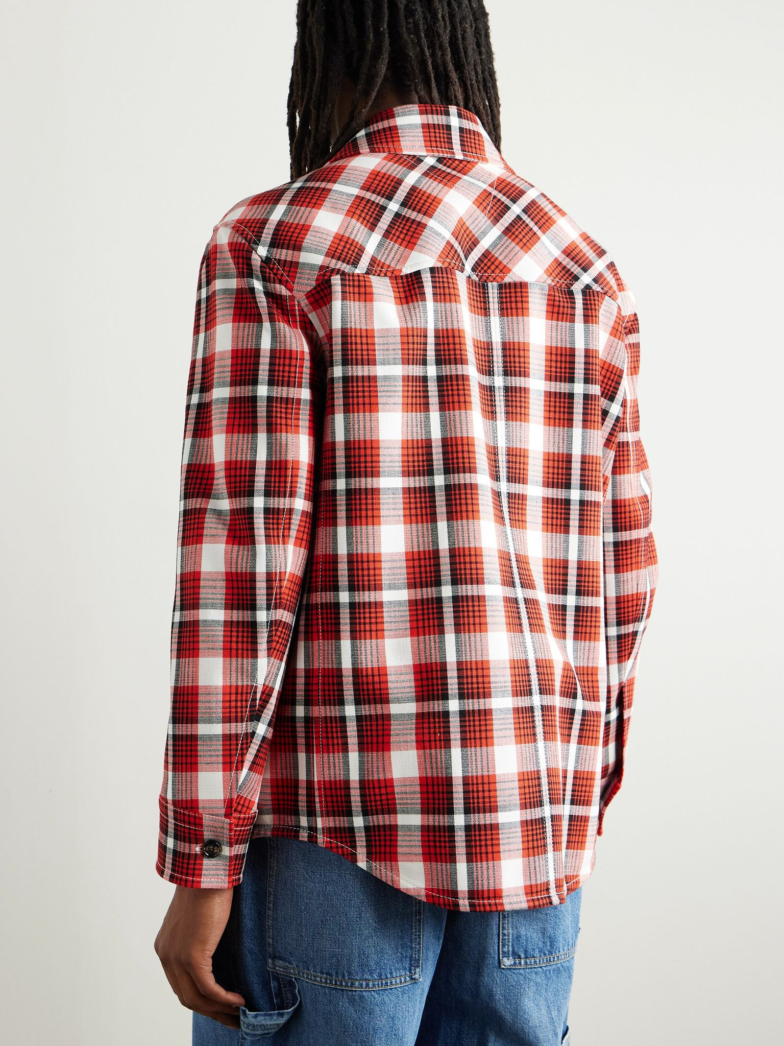 Checked Woven Overshirt Tomato red - 3