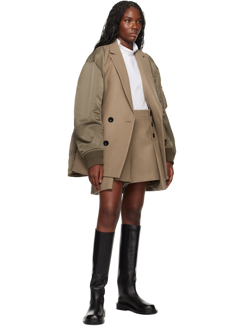sacai Beige Wool Melton Shorts outlook