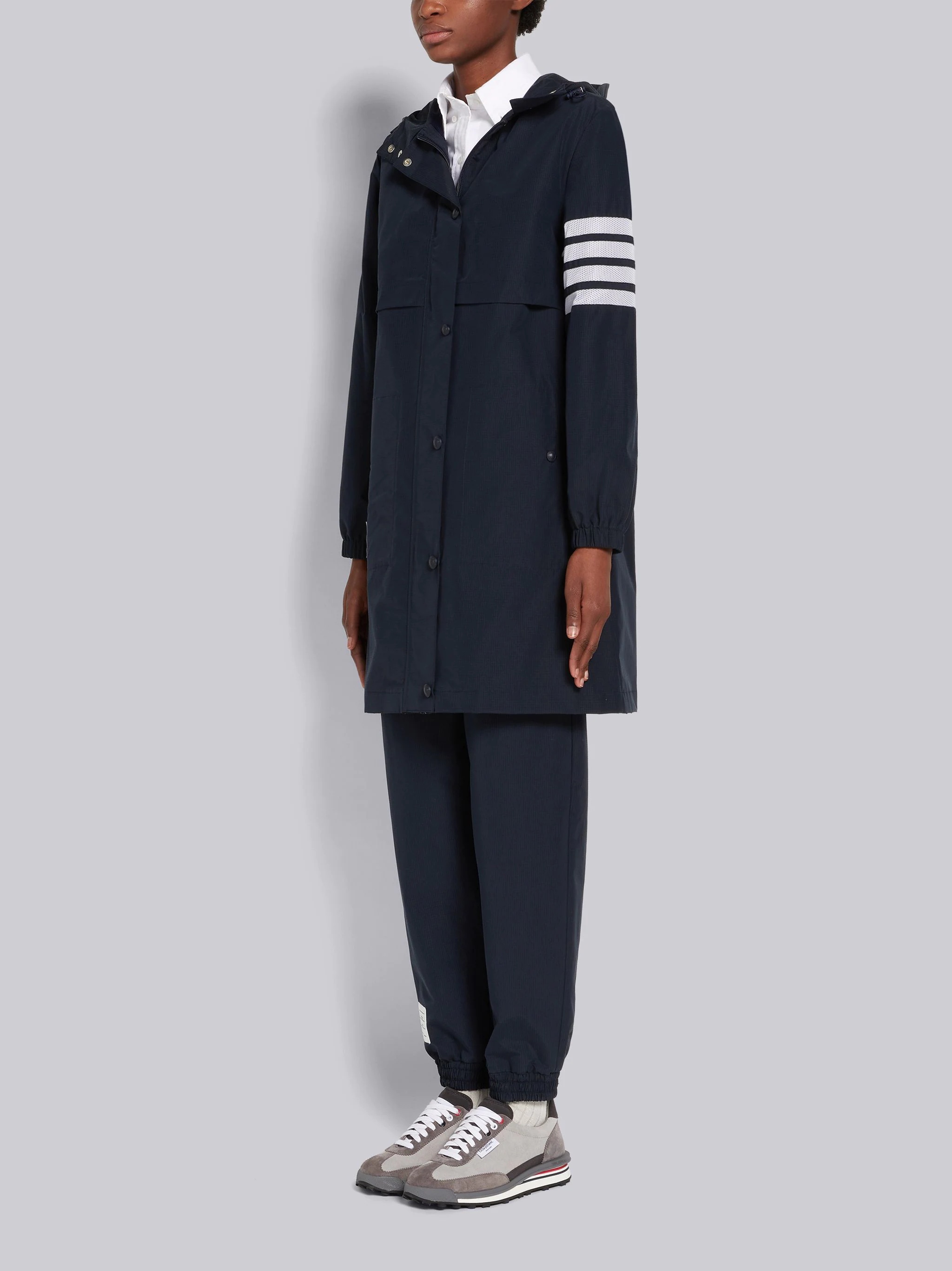 Navy Ripstop Seamed in 4-Bar Elongated Hooded Parka - 2