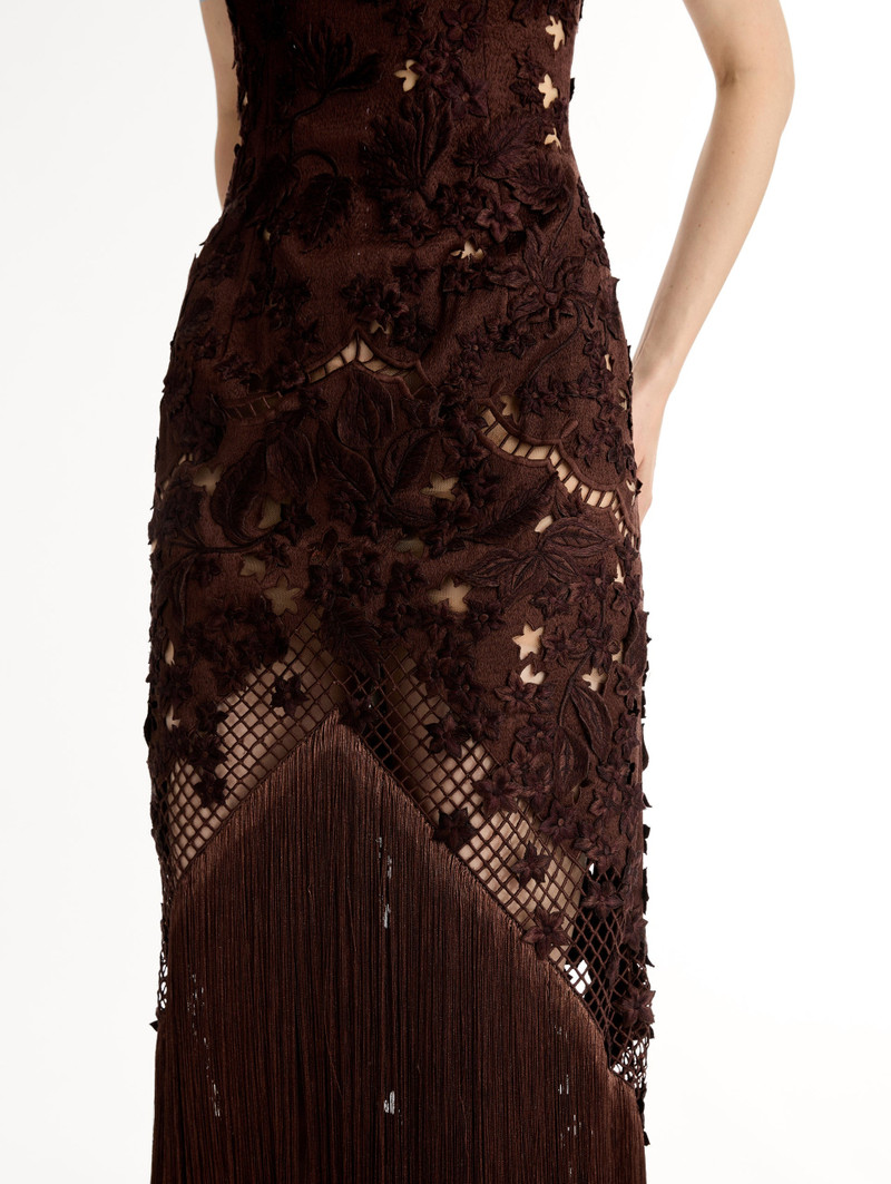 PORCELAIN FLOWER LATTICE FRINGE GOWN 5