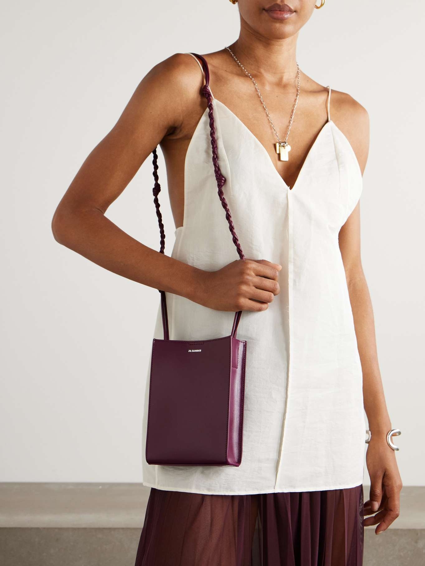 Small knotted leather shoulder bag Burgundy - 2