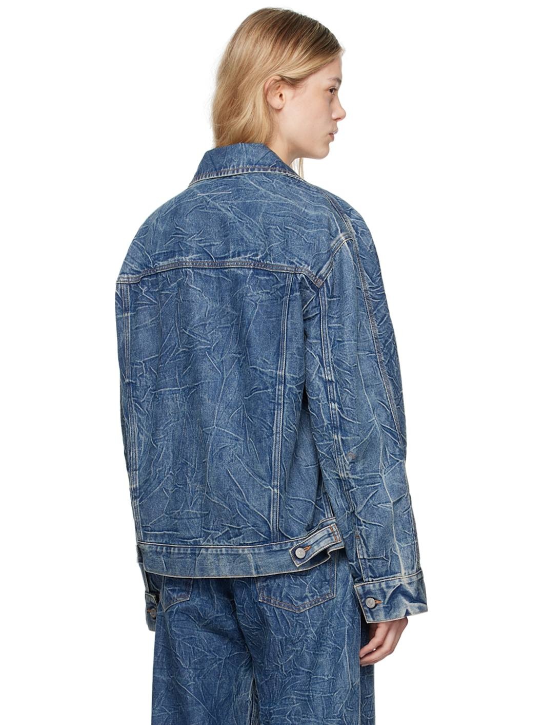 Blue Crinkled Denim Jacket - 3