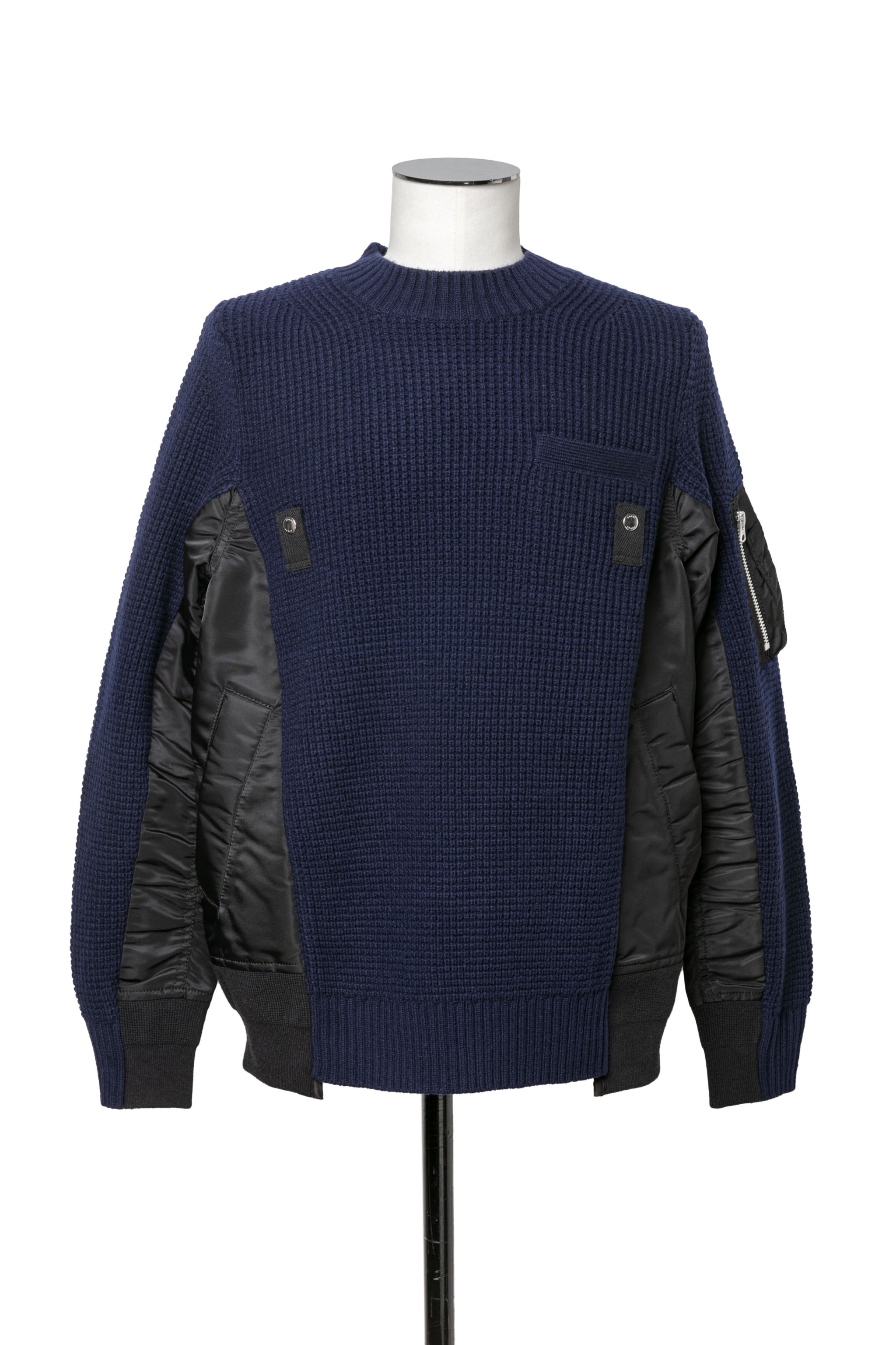 Nylon Twill x Wool Knit Pullover - 1