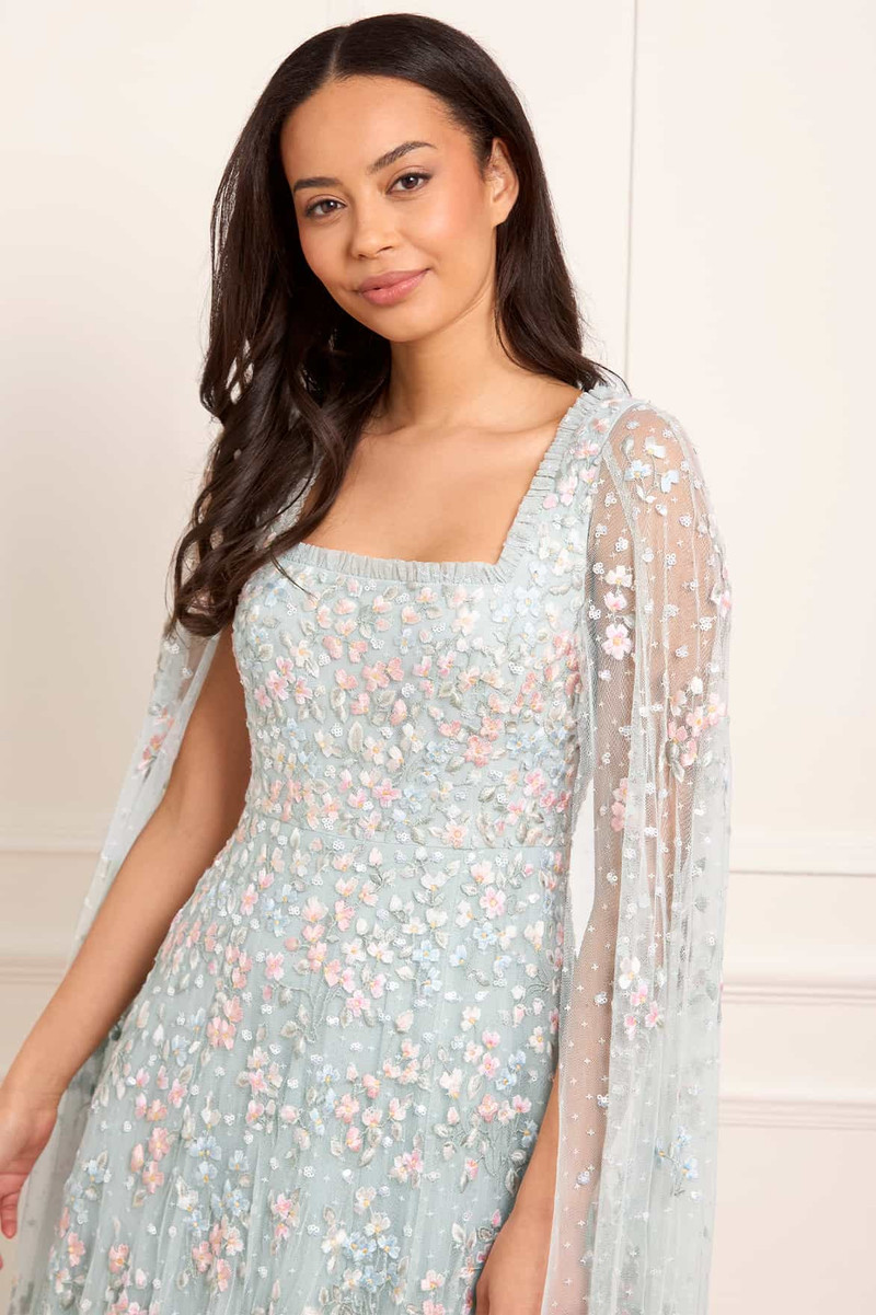 Versailles Ditsy Cape Sleeve Ankle Gown 3