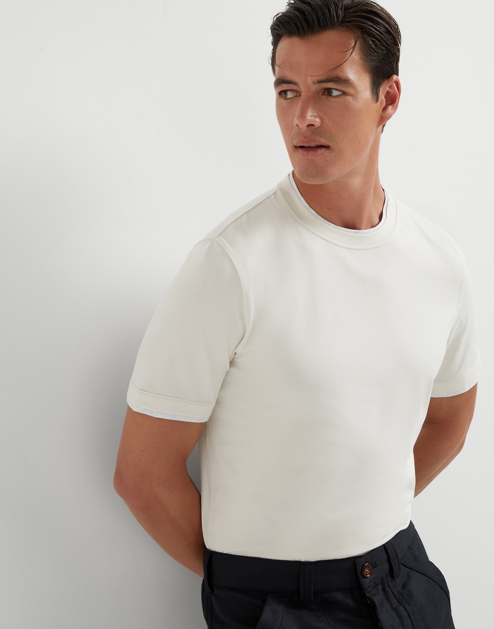 Cotton jersey crew neck T-shirt with faux-layering - 4