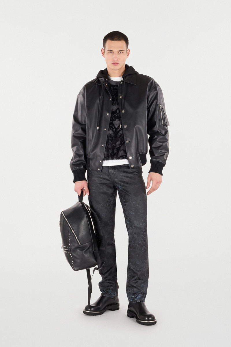 Roberto Cavalli Leather Bomber Jacket with Hood outlook