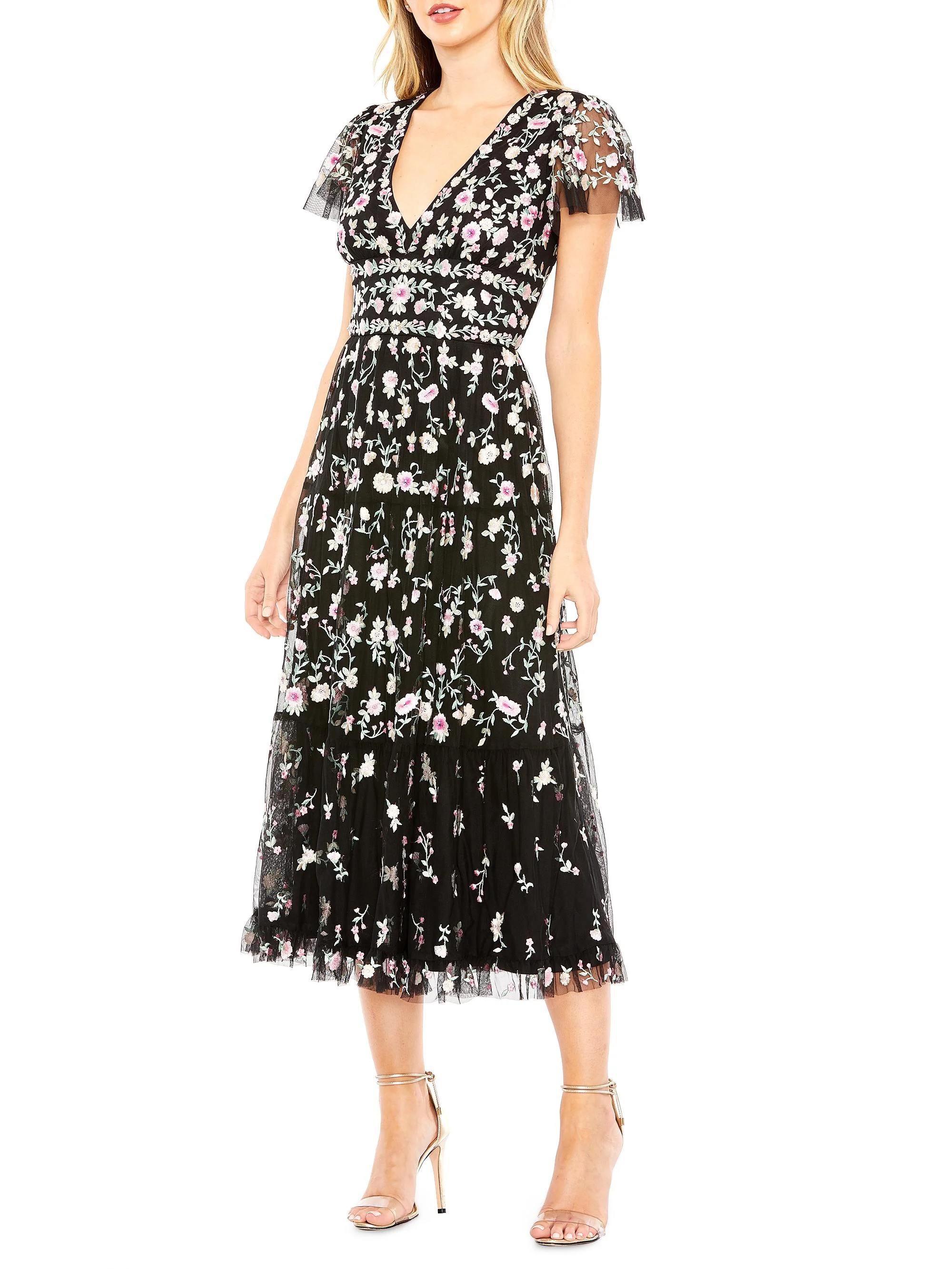 Women's Floral Midi Dress - Black Multi - 1
