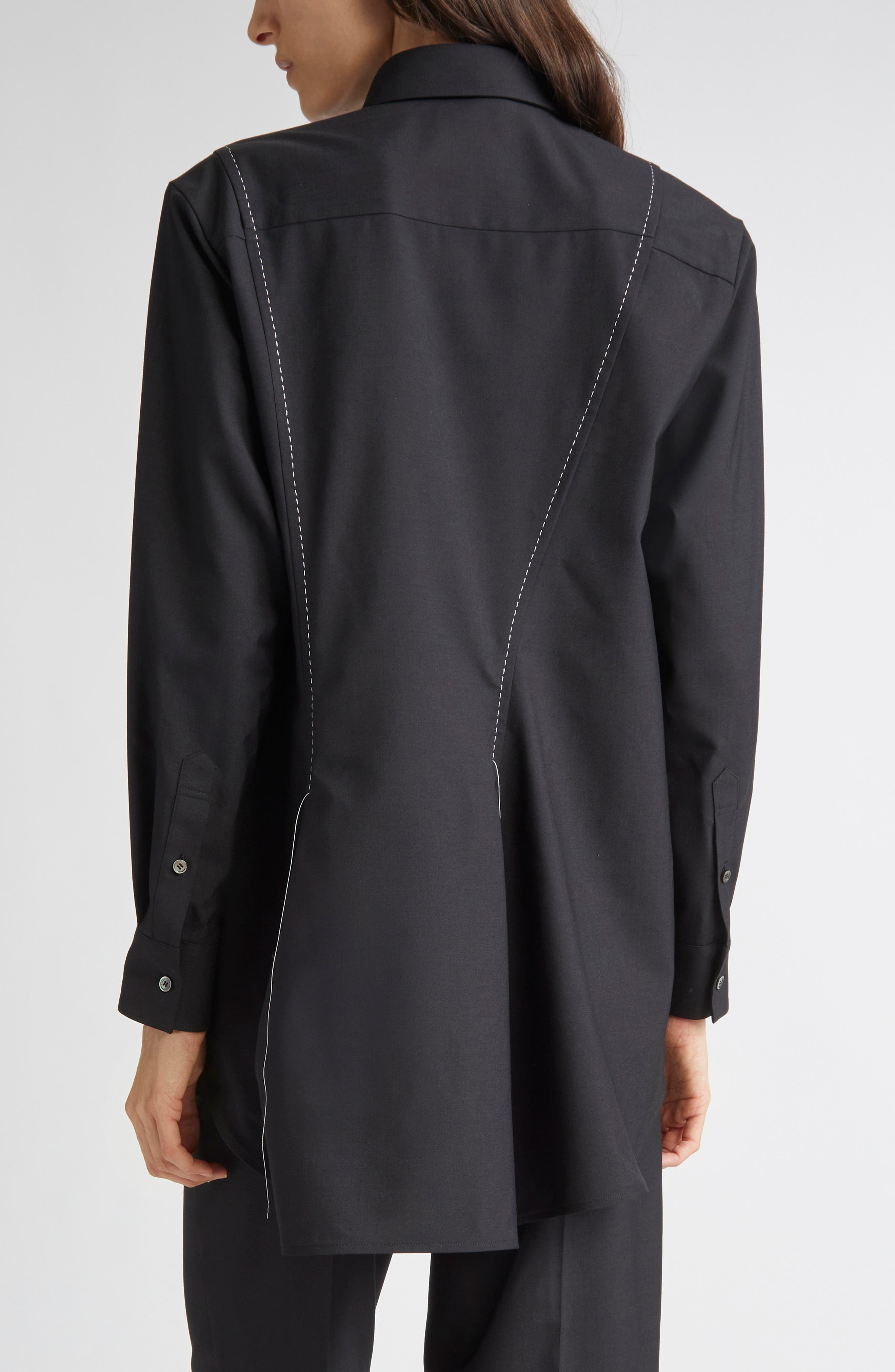 Sacai Suiting Fabric Button-Up Shirt in Black at Nordstrom - 3