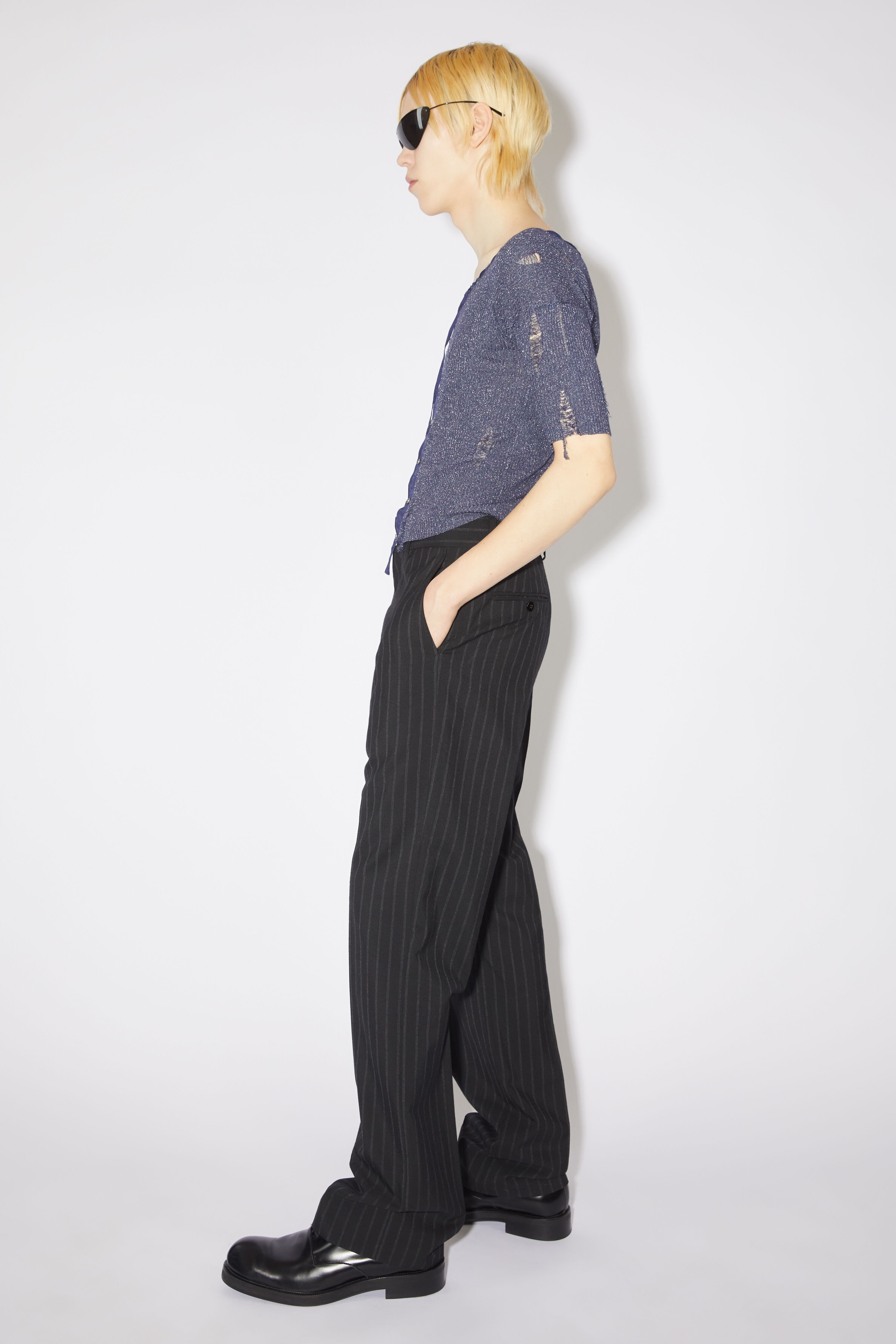 Tailored wool blend trousers - Black/grey - 4