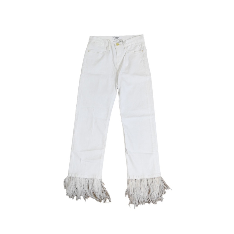 Frame Le High Straight With Fur Jeans Blanc - 1