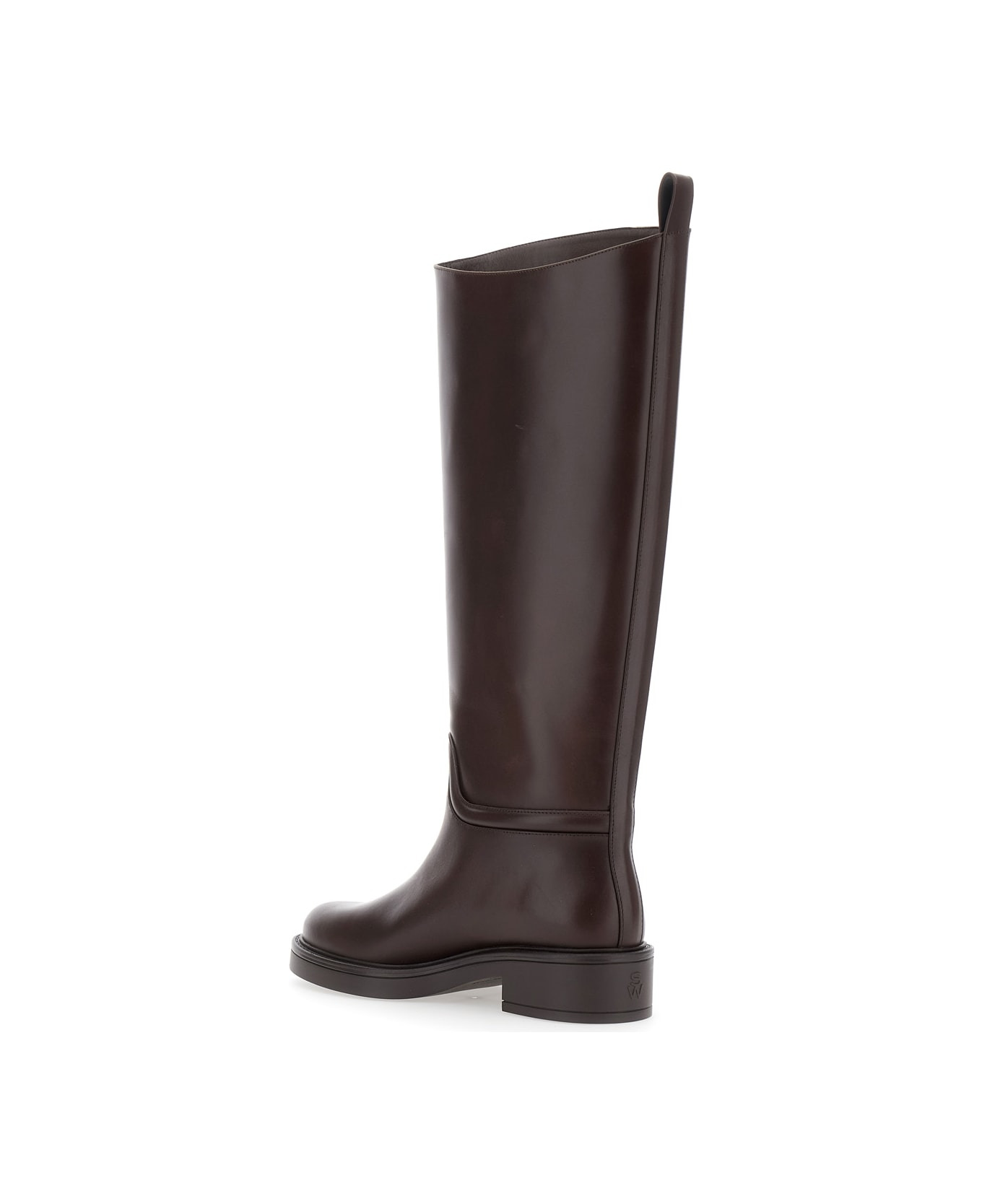 'celia' Brown Knee-high Boots With Pull-tab At The Heel In Leather Woman - 3