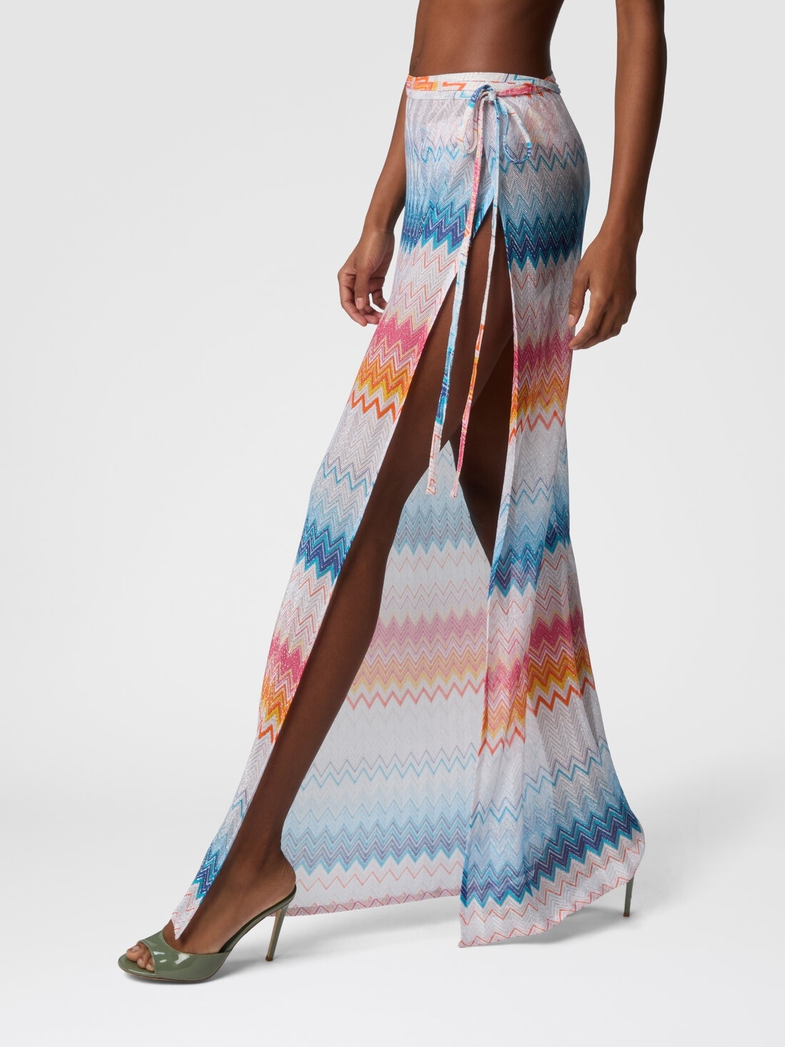 Long skirt in zig zag lamé viscose blend with drawstring - 4