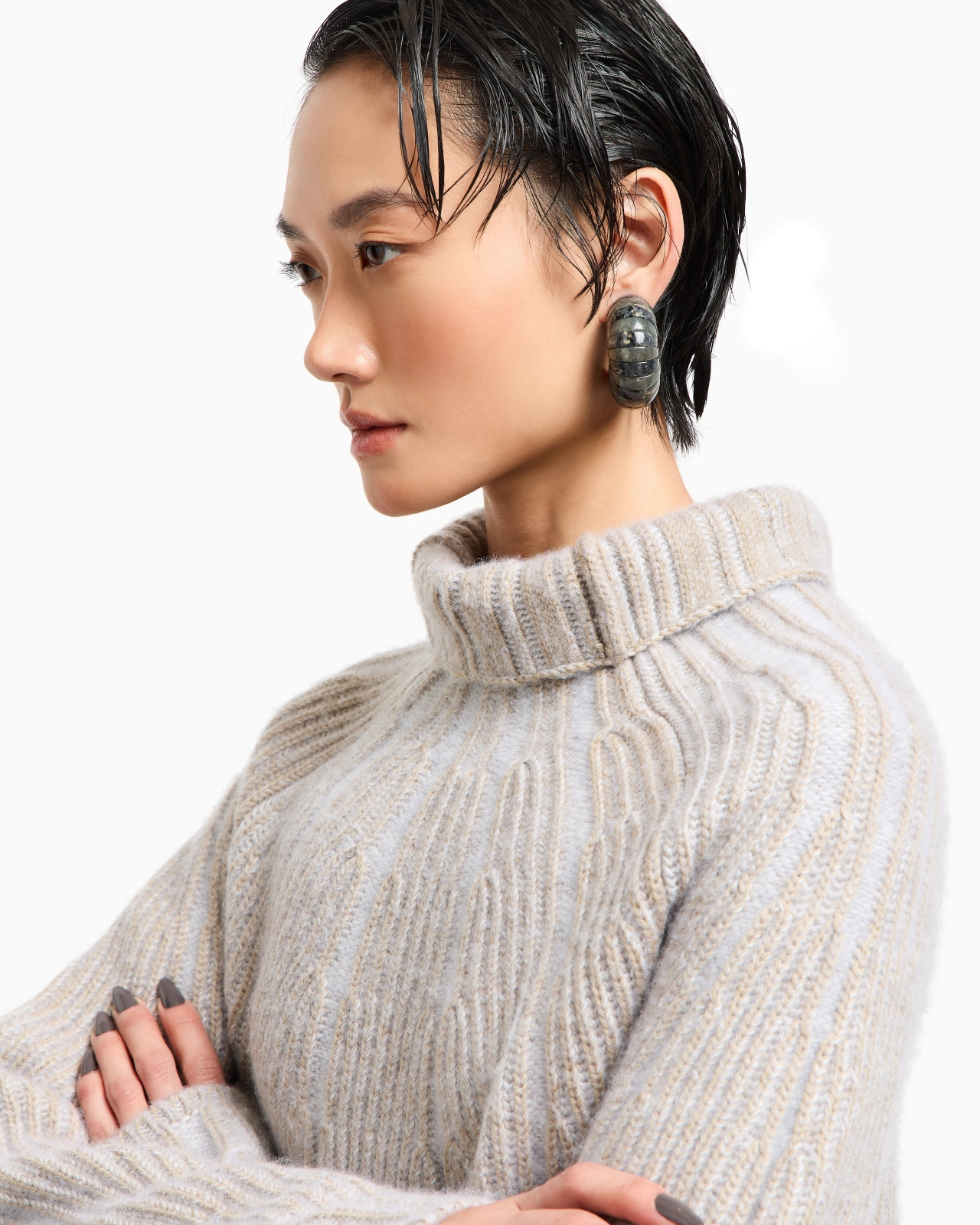 VIRGIN WOOL, CASHMERE AND SILK MOCK-NECK JUMPER - 5