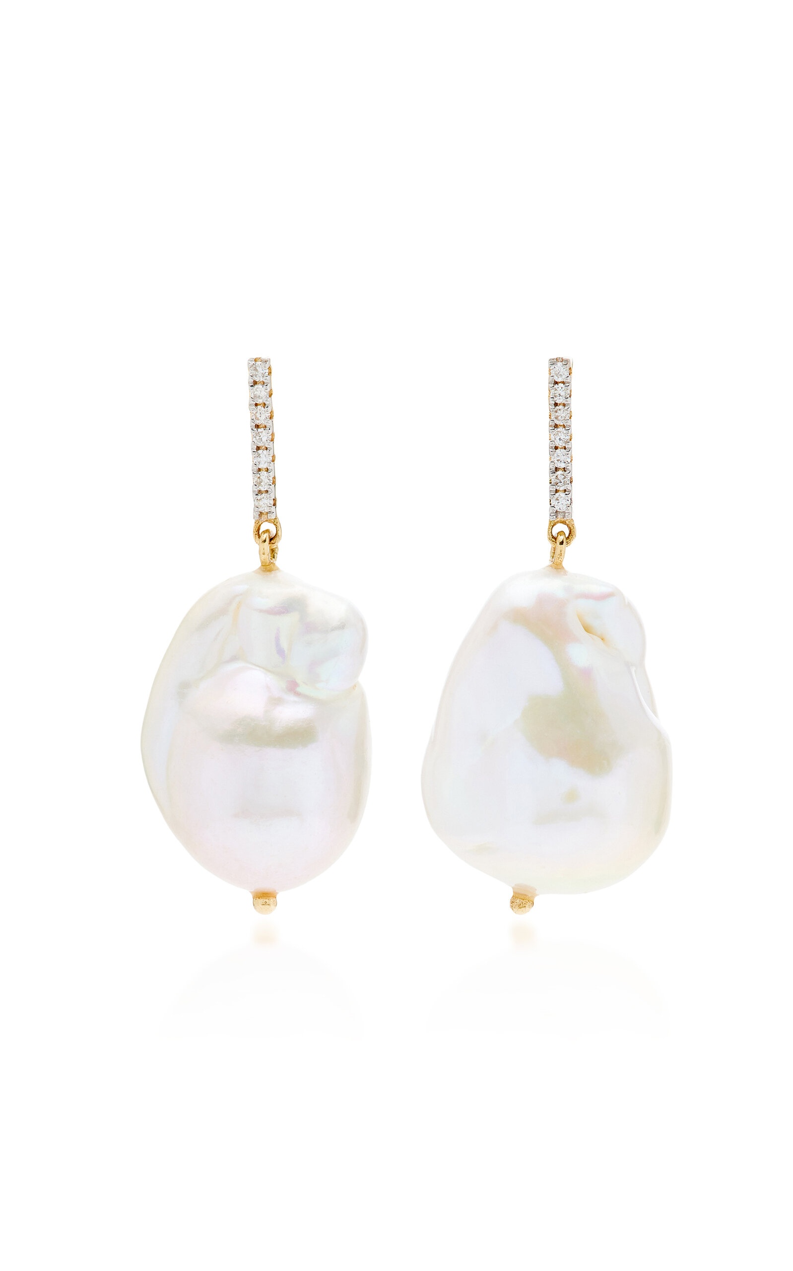 14K Yellow Gold Diamond, Pearl Earrings white - 1