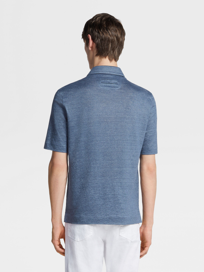 AVIO BLUE LINEN POLO SHIRT 3