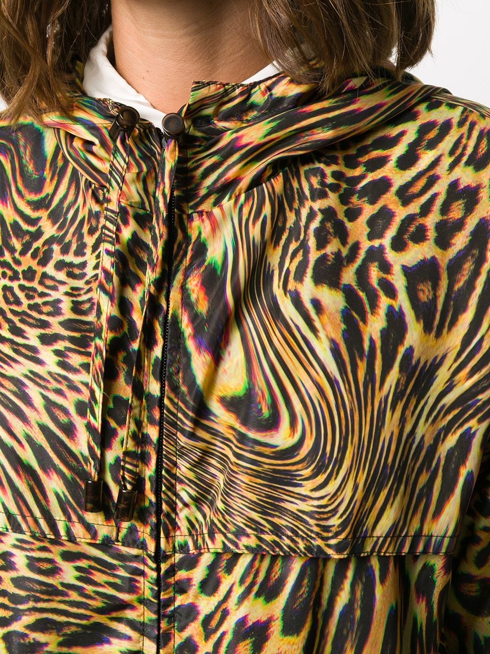 holographic-leopard zip-up parka - 5