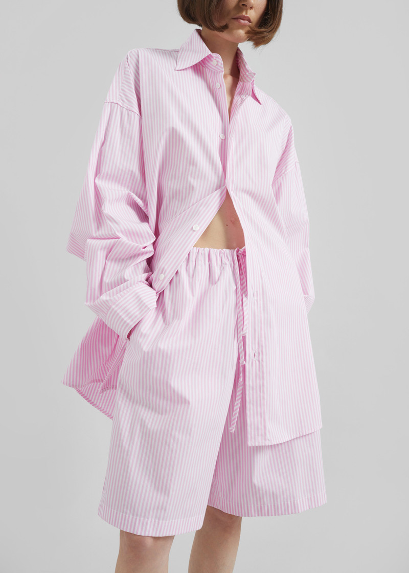 Rimini Oversized Poplin Shirt - Pink/White Stripe 9