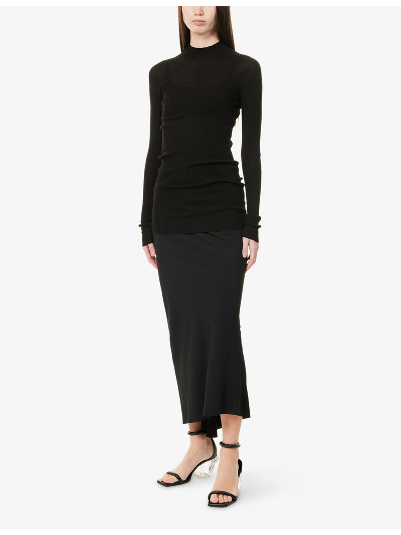 Rick Owens Mid-Rise Bias Satin Midi Skirt outlook