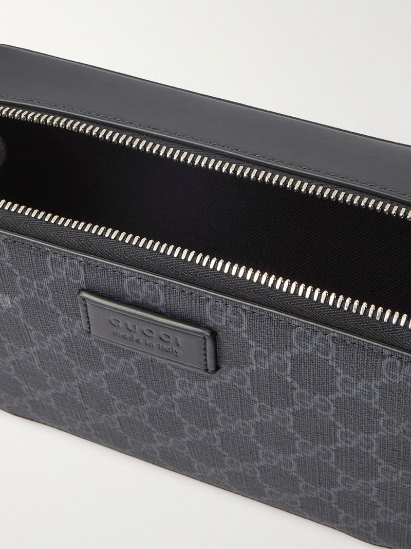 Logo-Appliquéd Leather-Trimmed Monogrammed Coated-Canvas Messenger Bag Gray 5