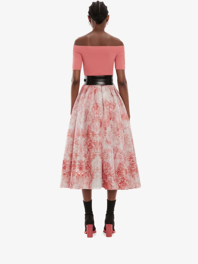 Sea Coral Pleated Midi Skirt in Coral - 4