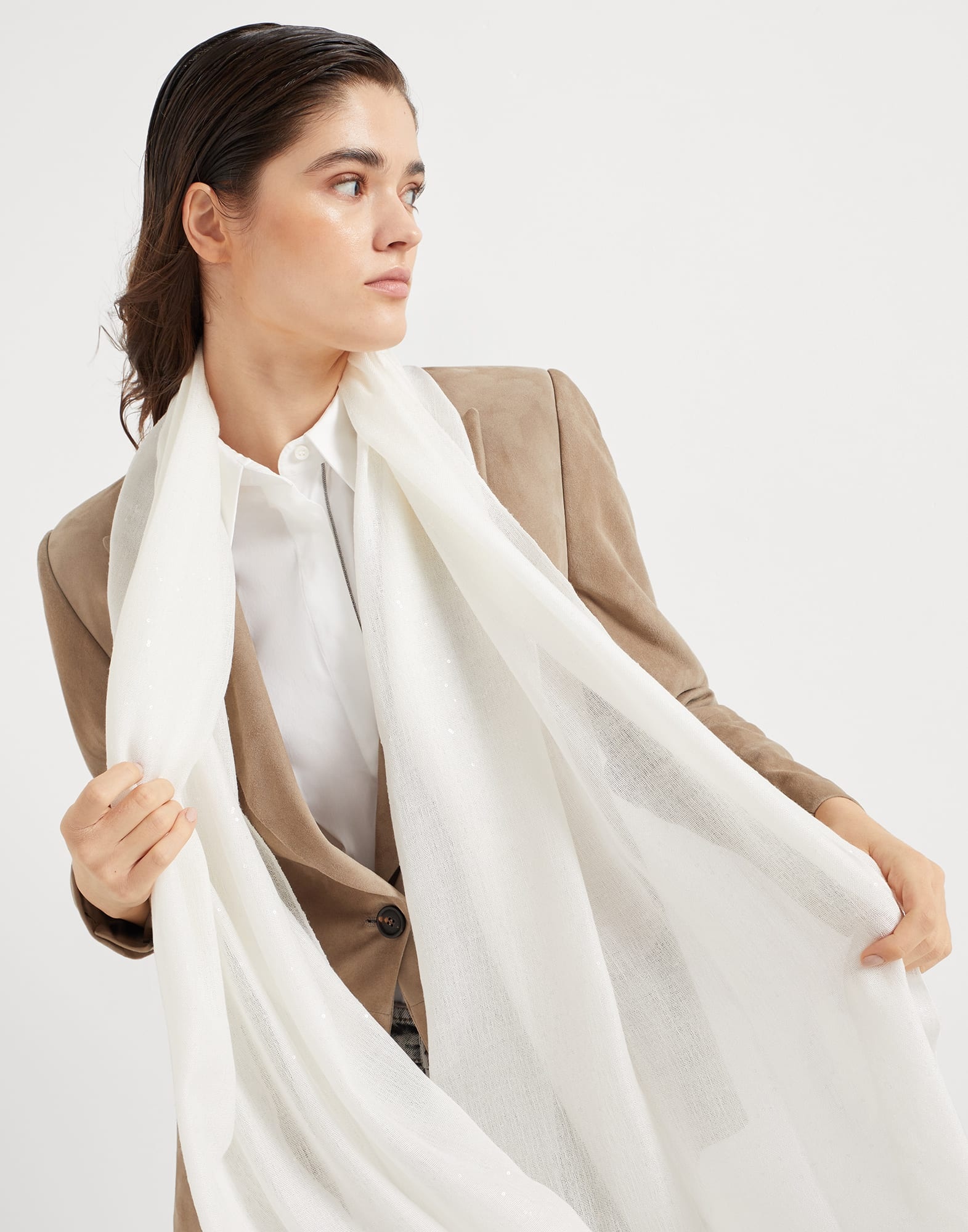 Lightweight cashmere and silk Diamond yarn knit scarf - 4