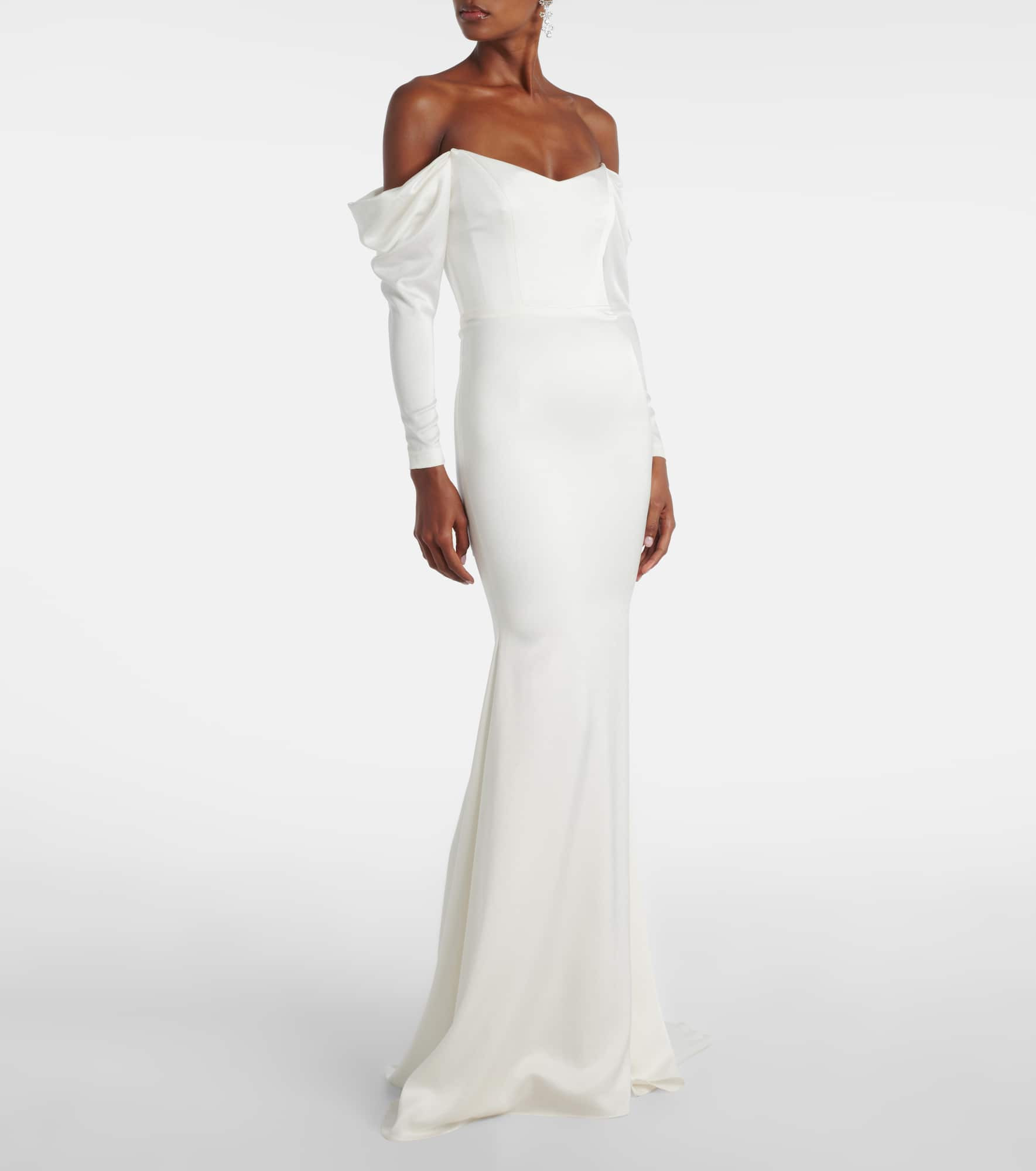 Bridal off-shoulder crêpe satin bustier gown - 2