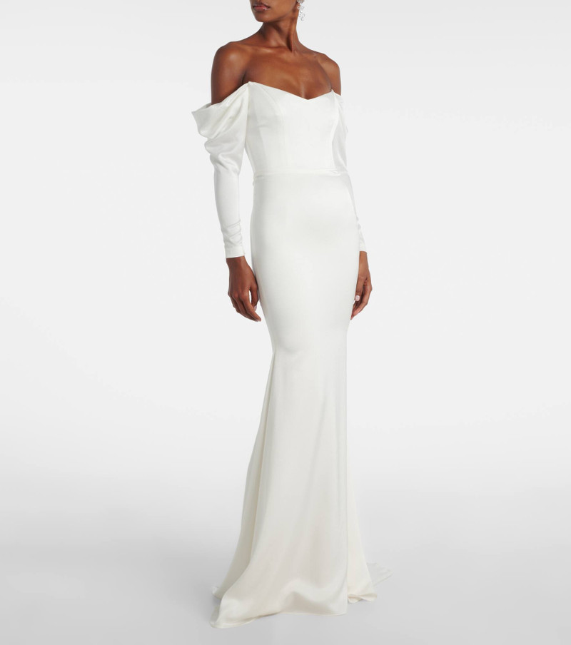 ALEX PERRY Bridal off-shoulder crêpe satin bustier gown outlook