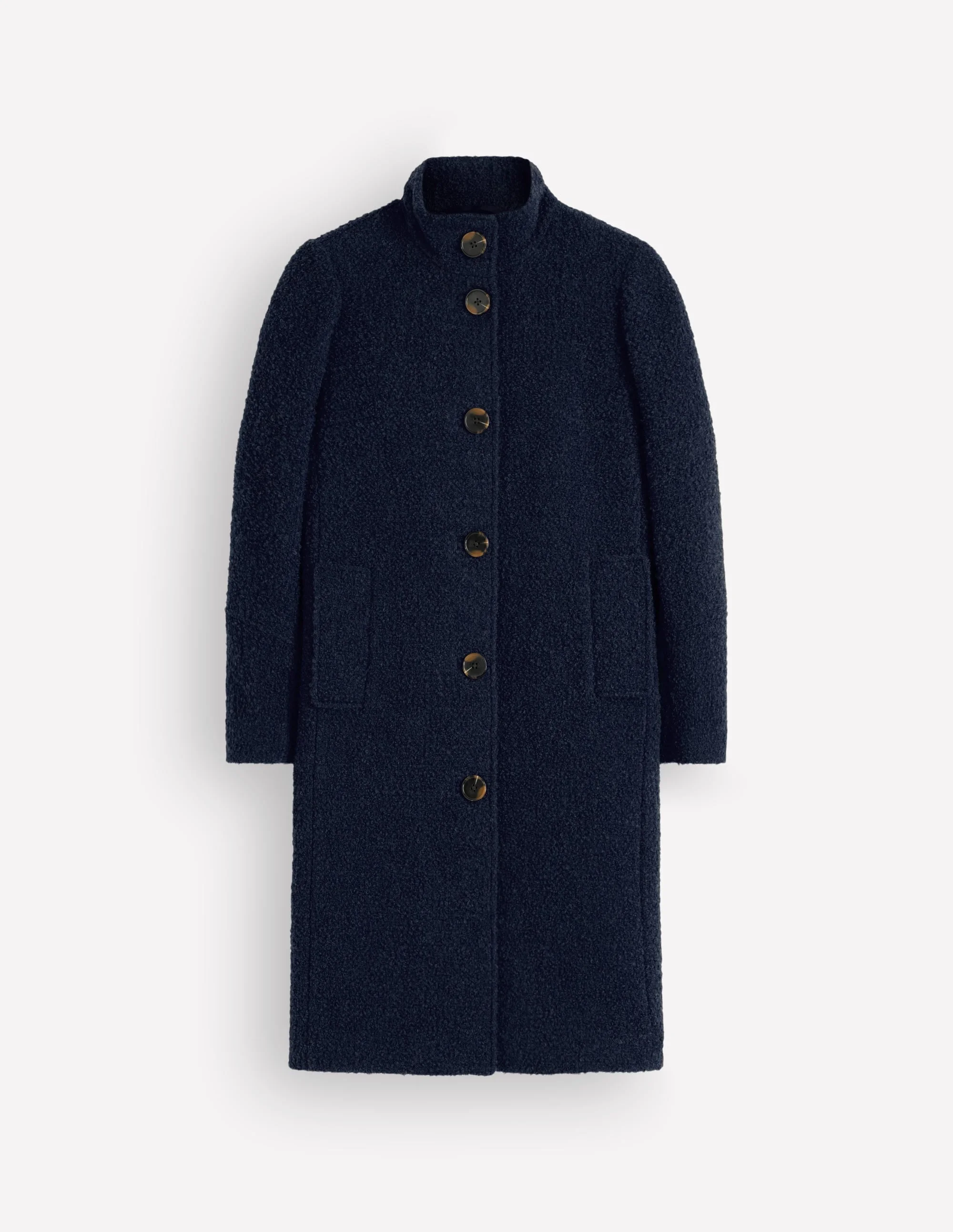 Funnel Neck Wool Coat-Navy - 1