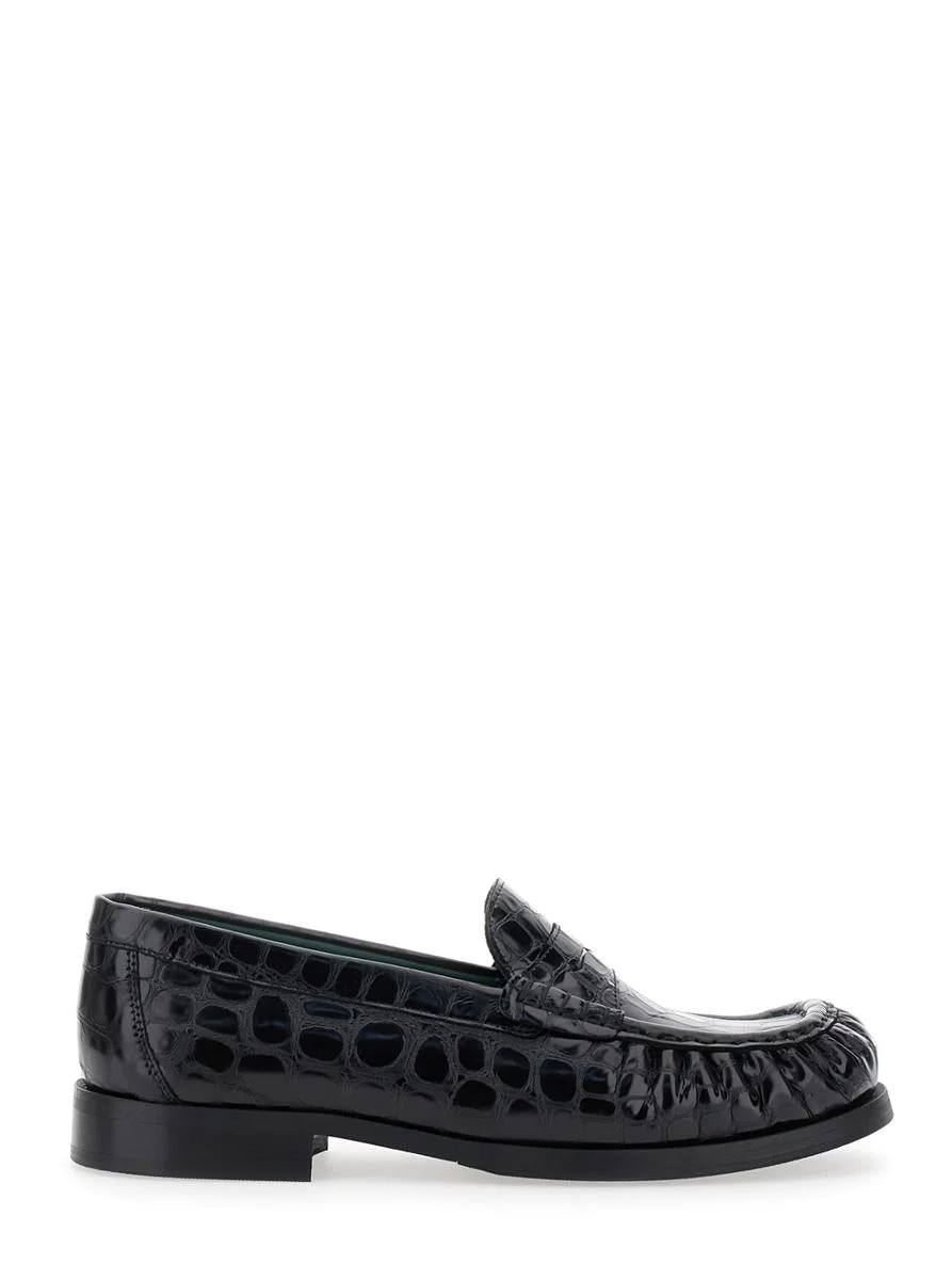 Vinny'S 'Ogee' Black Loafers With Almond Toe And Embossed Crocodile Effect In Leather Man - 1