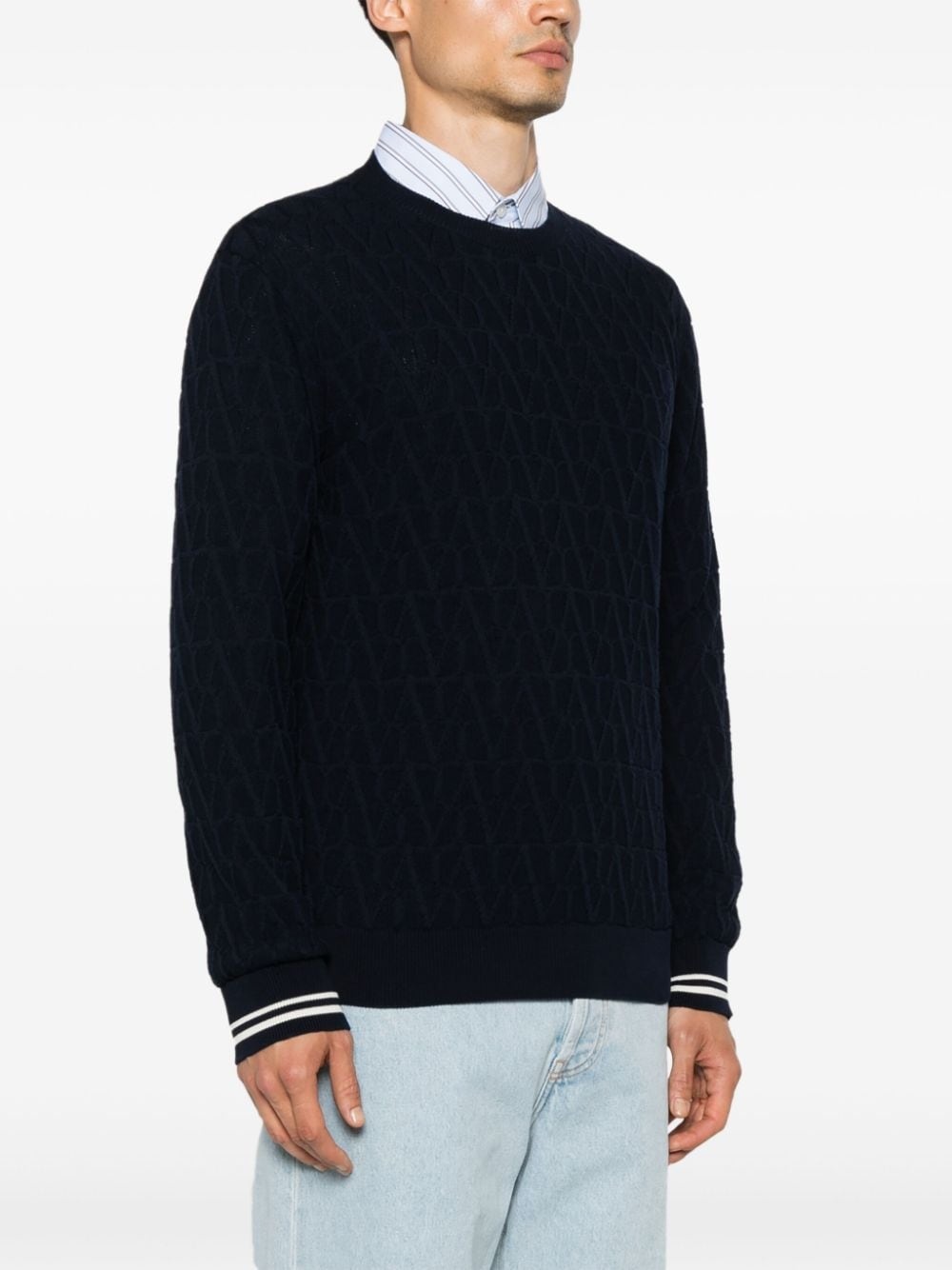 Optical Valentino-jacquard cotton jumper - 3