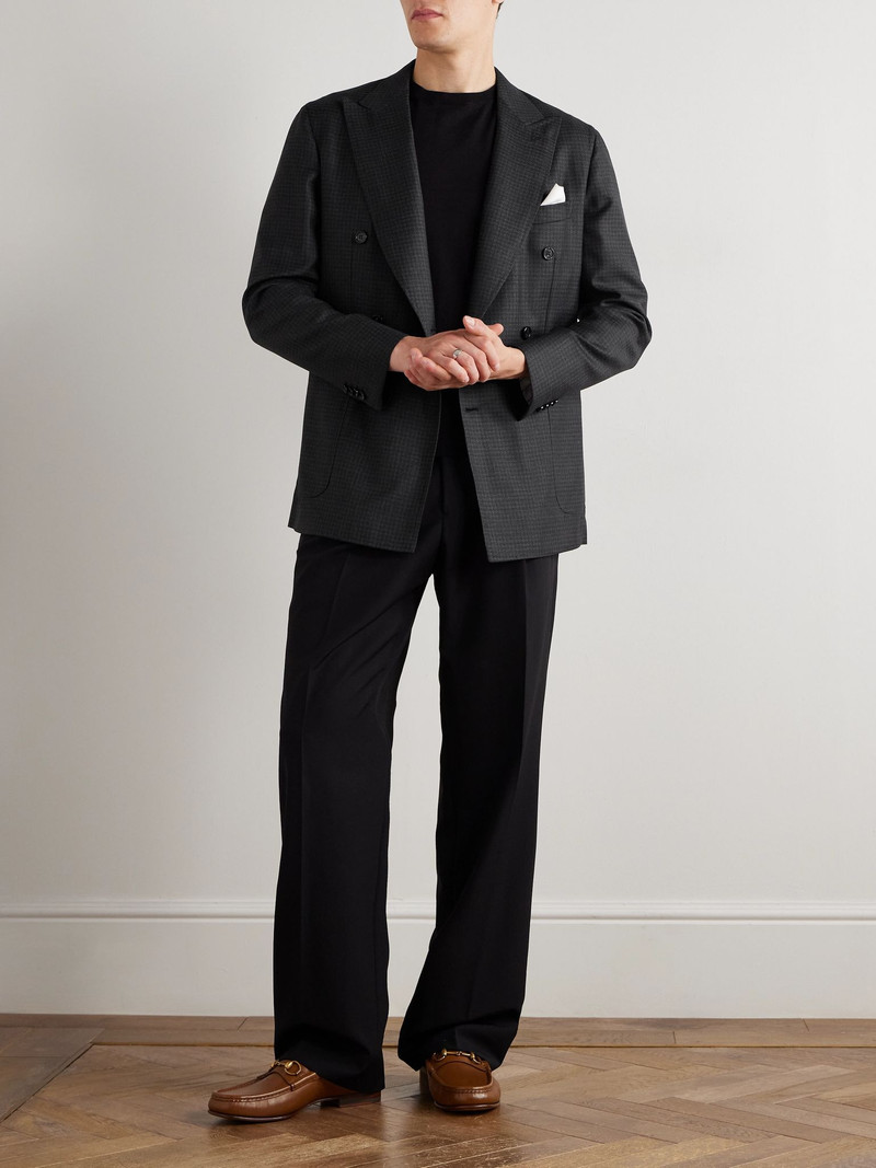 Brioni Soffio Slim-Fit Double-Breasted Checked Wool Blazer Gray outlook