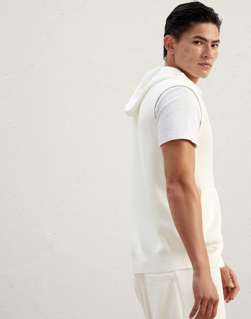 Cotton English rib sweater vest with zipper and hood 2