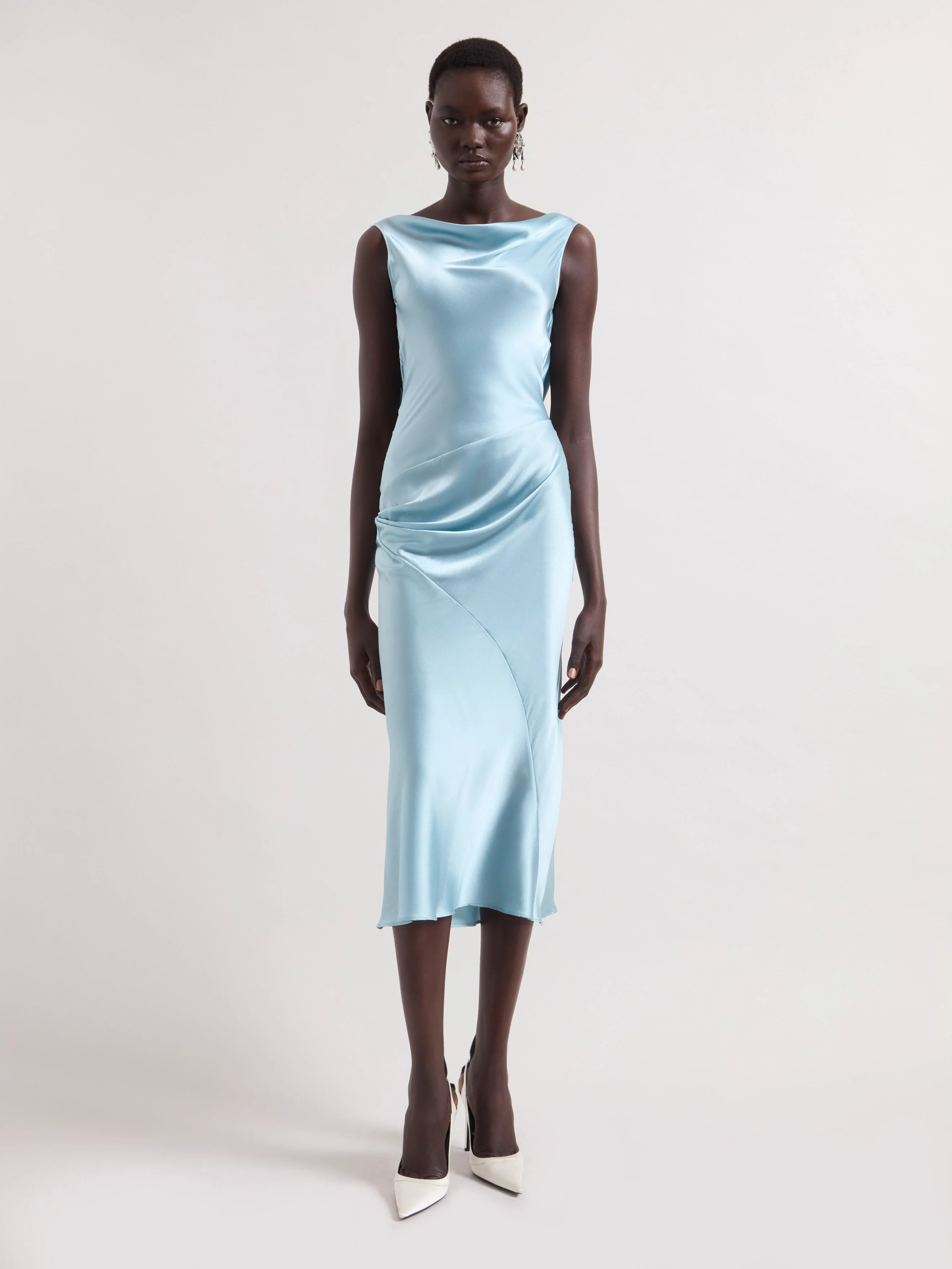 nina ricci striped knit dress Ice Blue Asymmetrical Satin 36 Ladies dresses