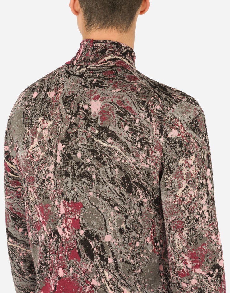 Jacquard turtle-neck sweater with marbled design - 5